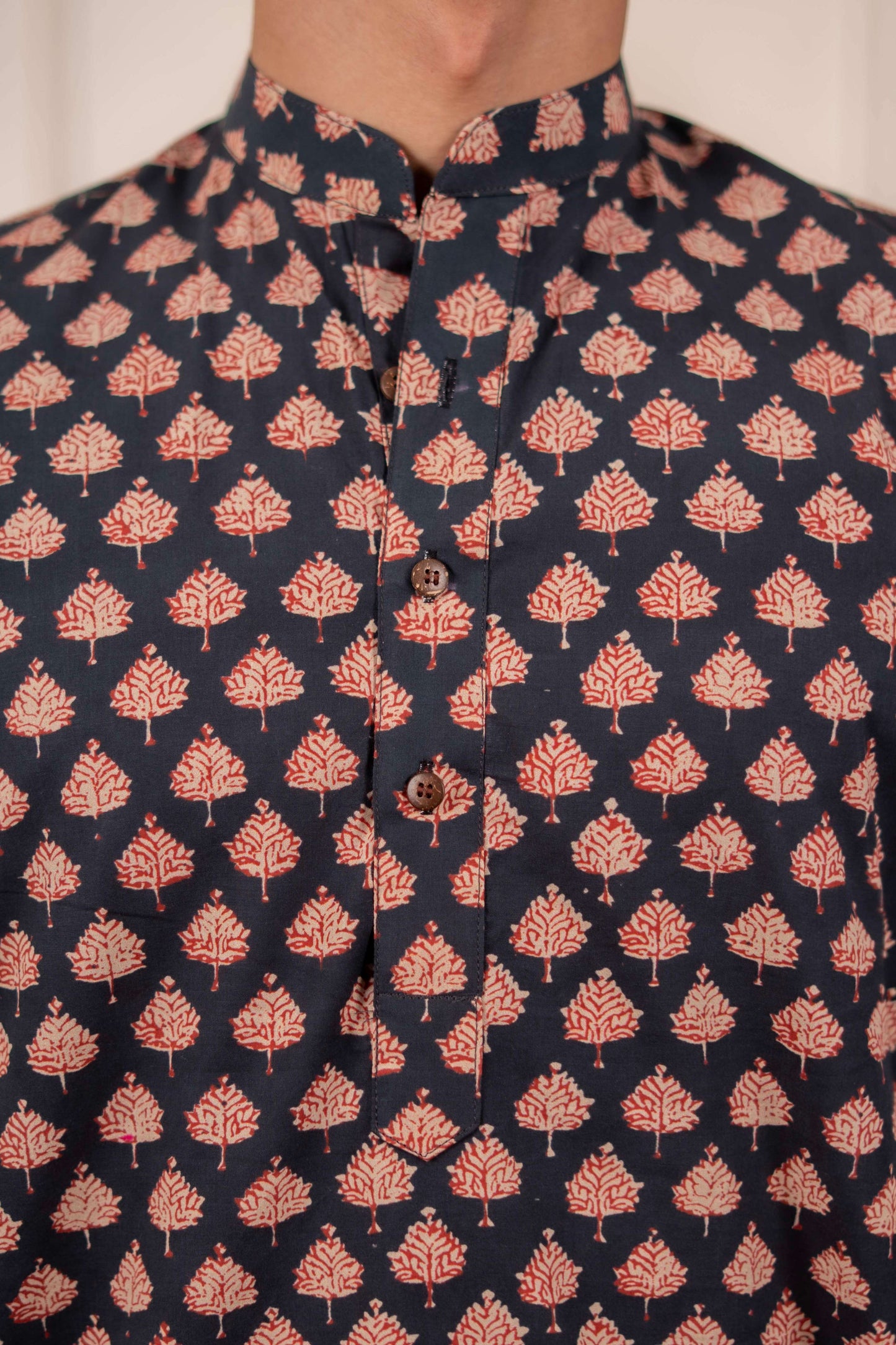 The Fleet Blue Leaf Motif Short Kurta