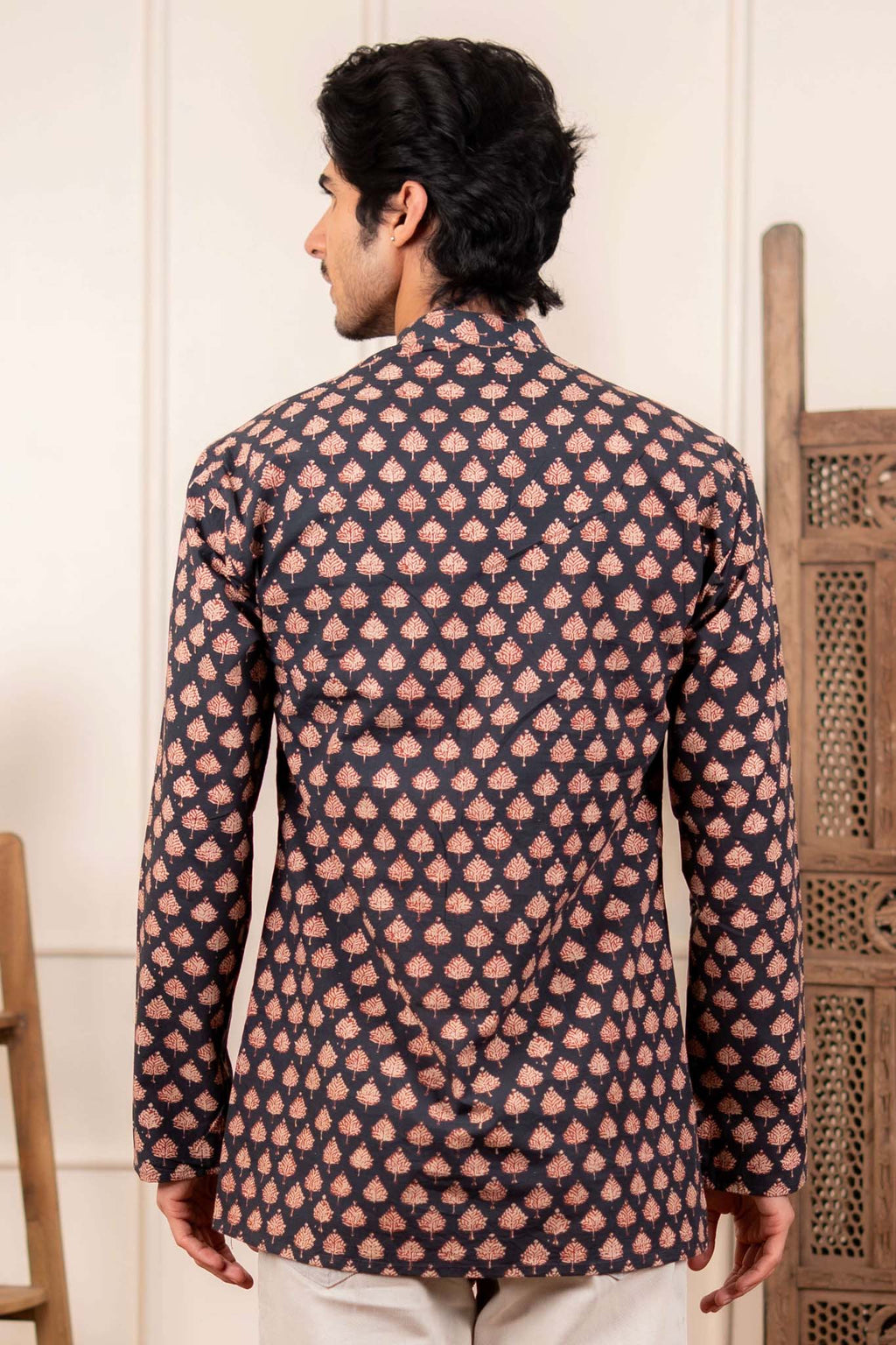 The Fleet Blue Leaf Motif Short Kurta