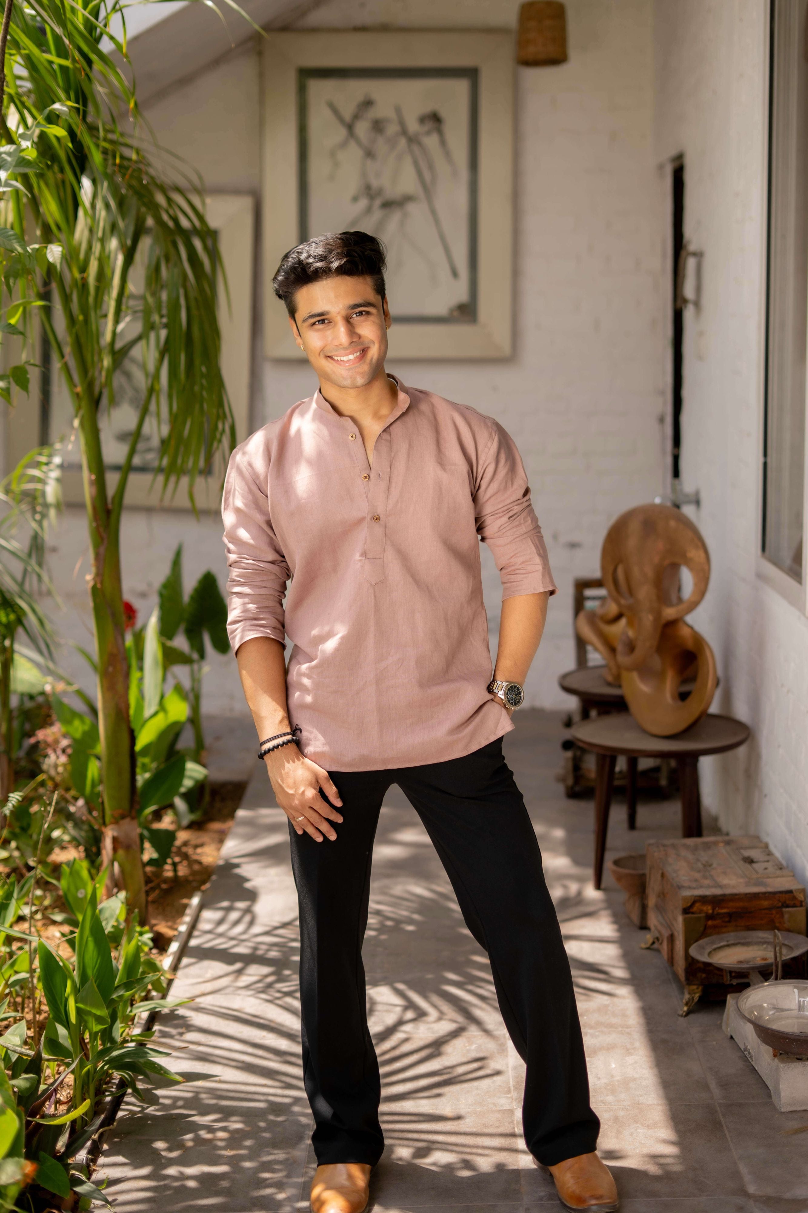 The Light Purple Linen Short Kurta for Men