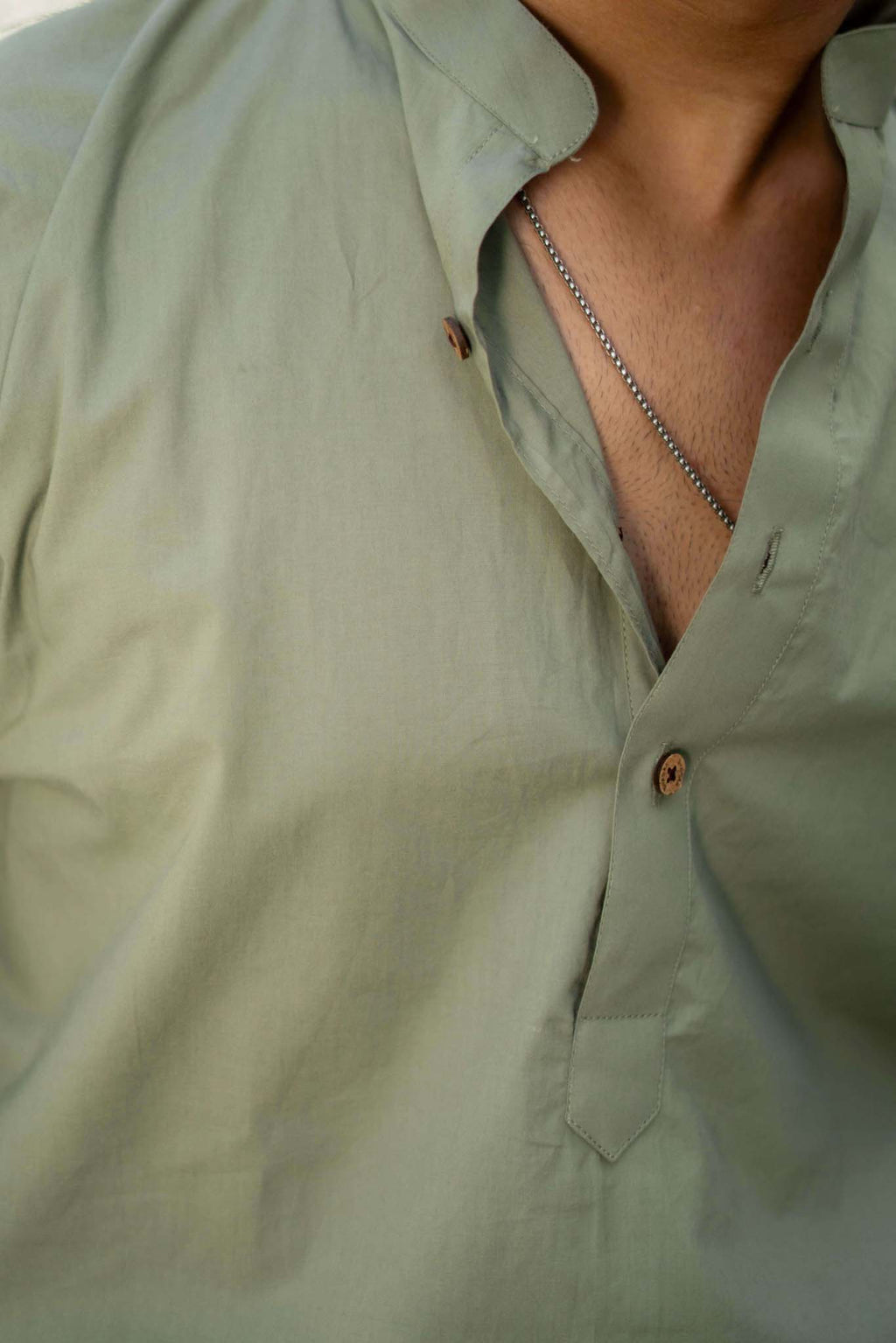 The Cotton Short Kurta In Solid Light Green Color