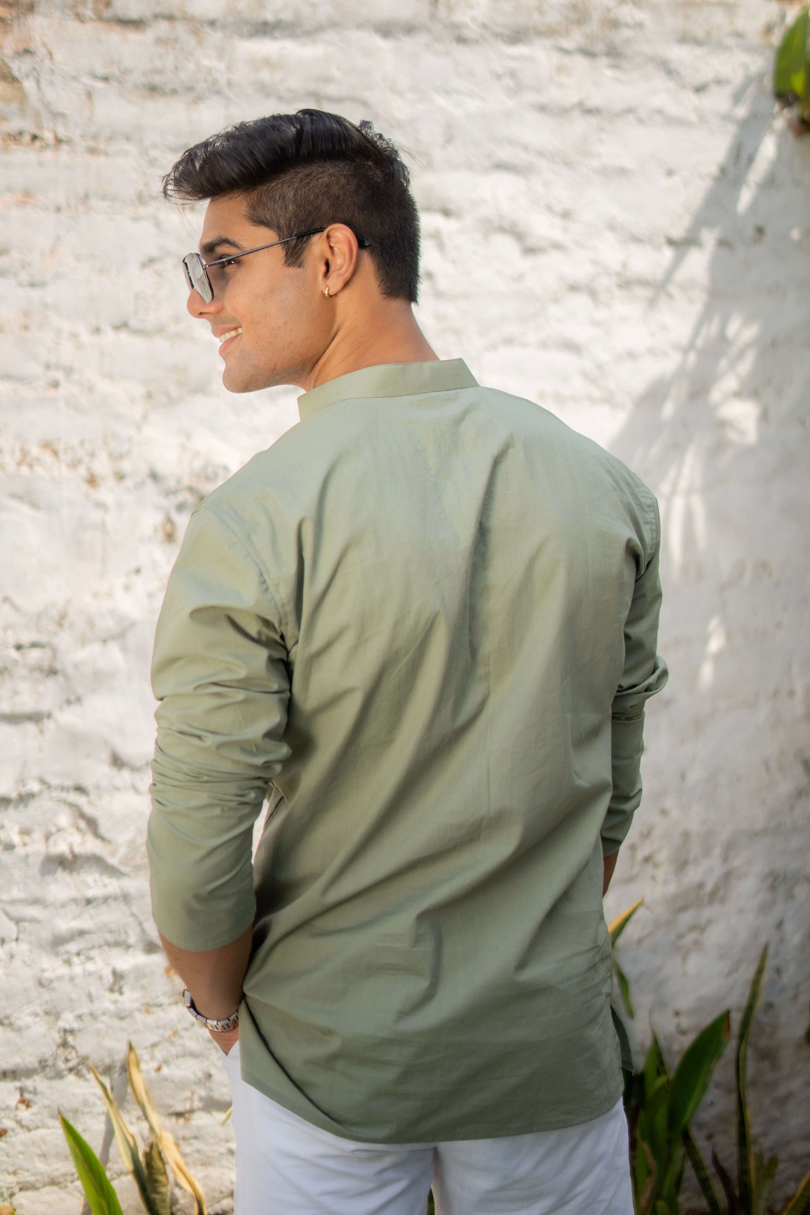 The Cotton Short Kurta In Solid Light Green Color