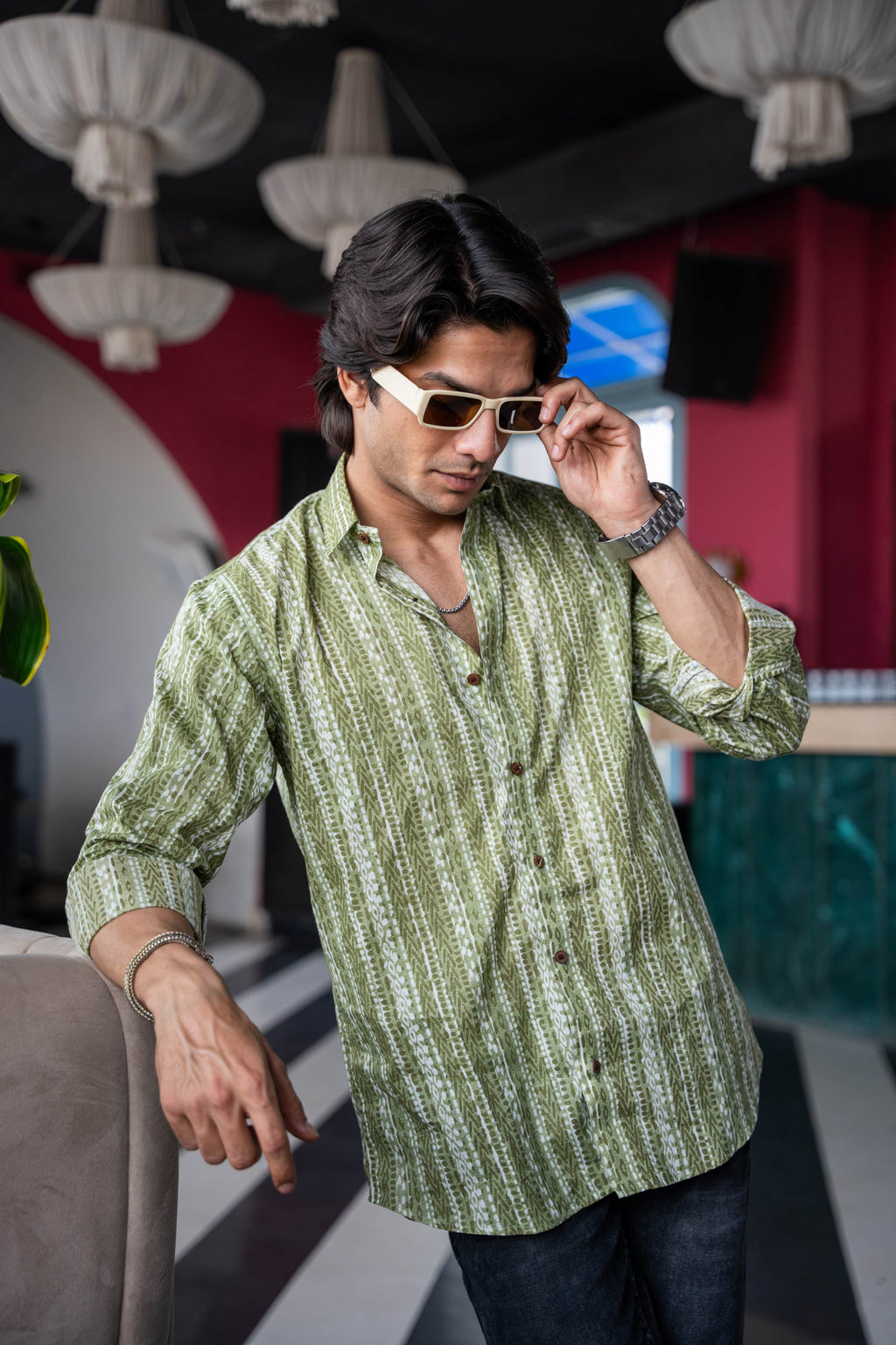 The Olive Green Tribal Geometric Print Shirt