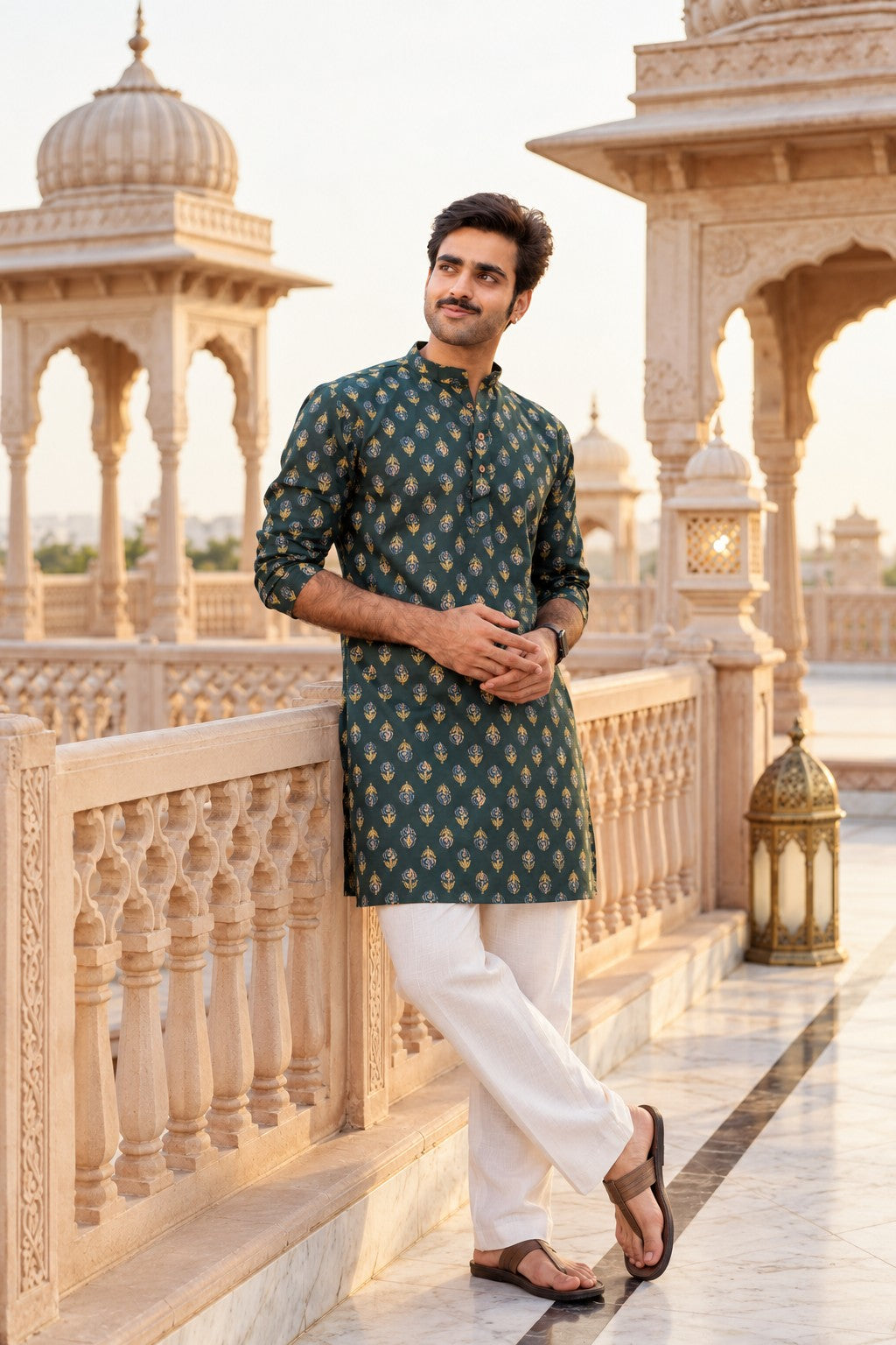 The Deep Green Garden Buti Print Mid Thigh Kurta