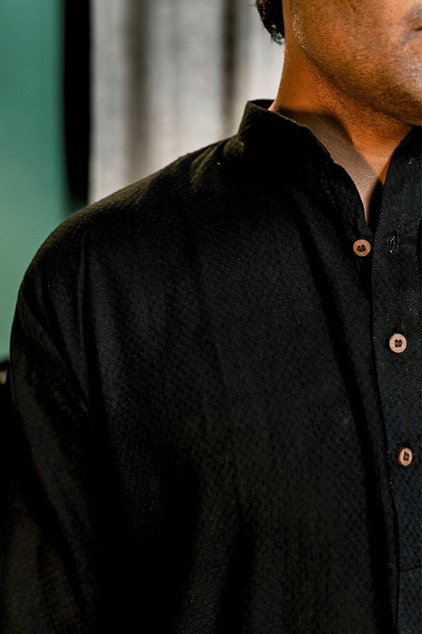 The Black Colour Long Kurta In Woven Dobby Cotton