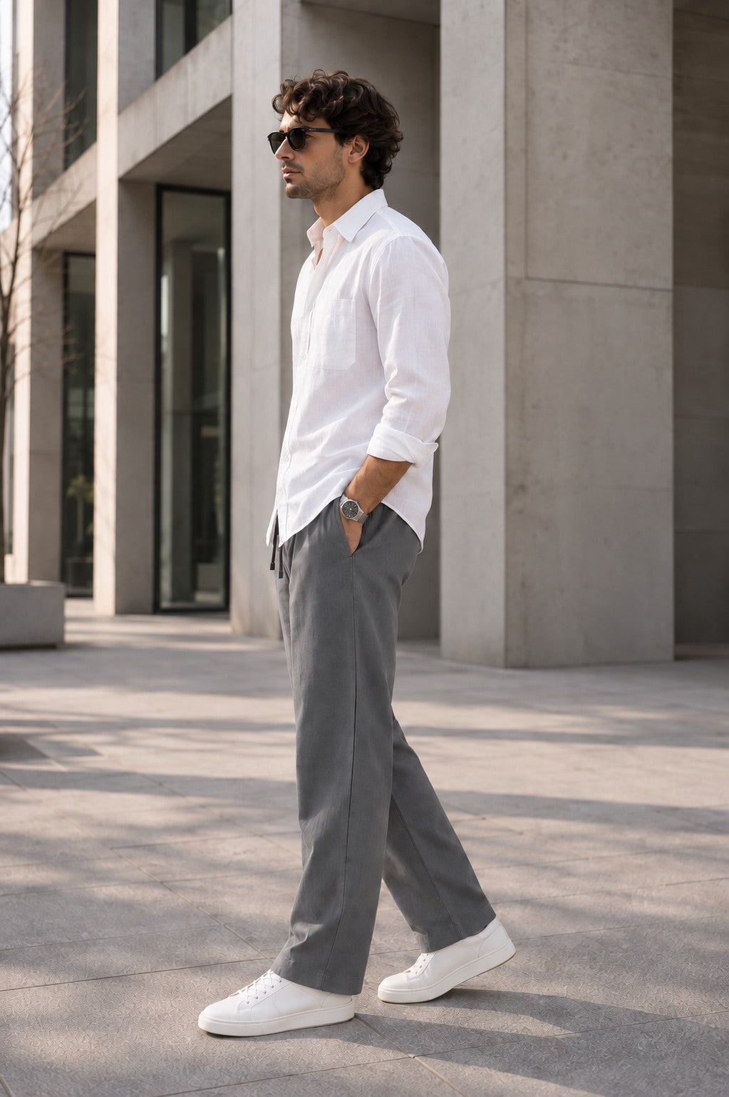Grey Drawstring Casual Pants