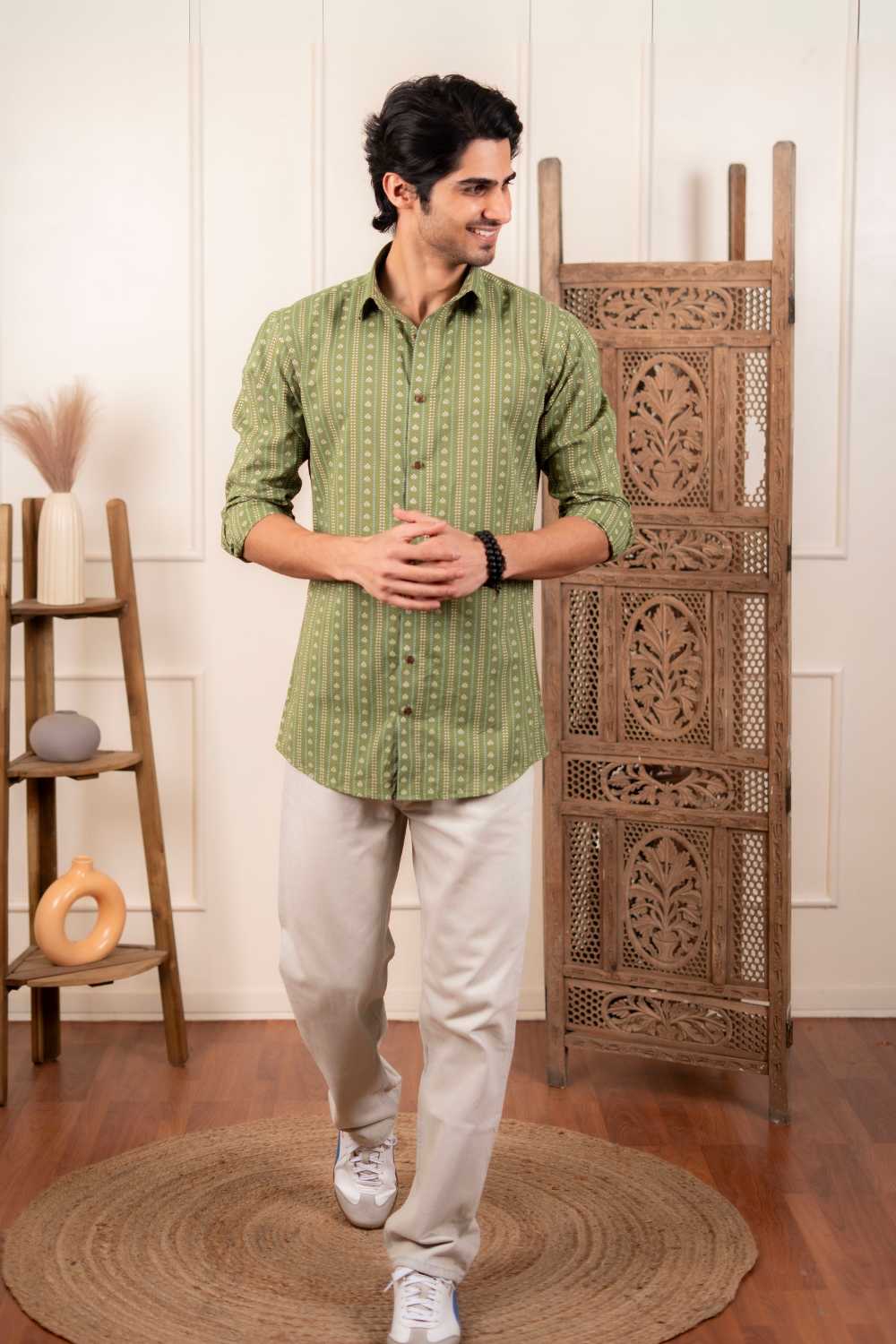 The Spring Green Striped Floral Shirt