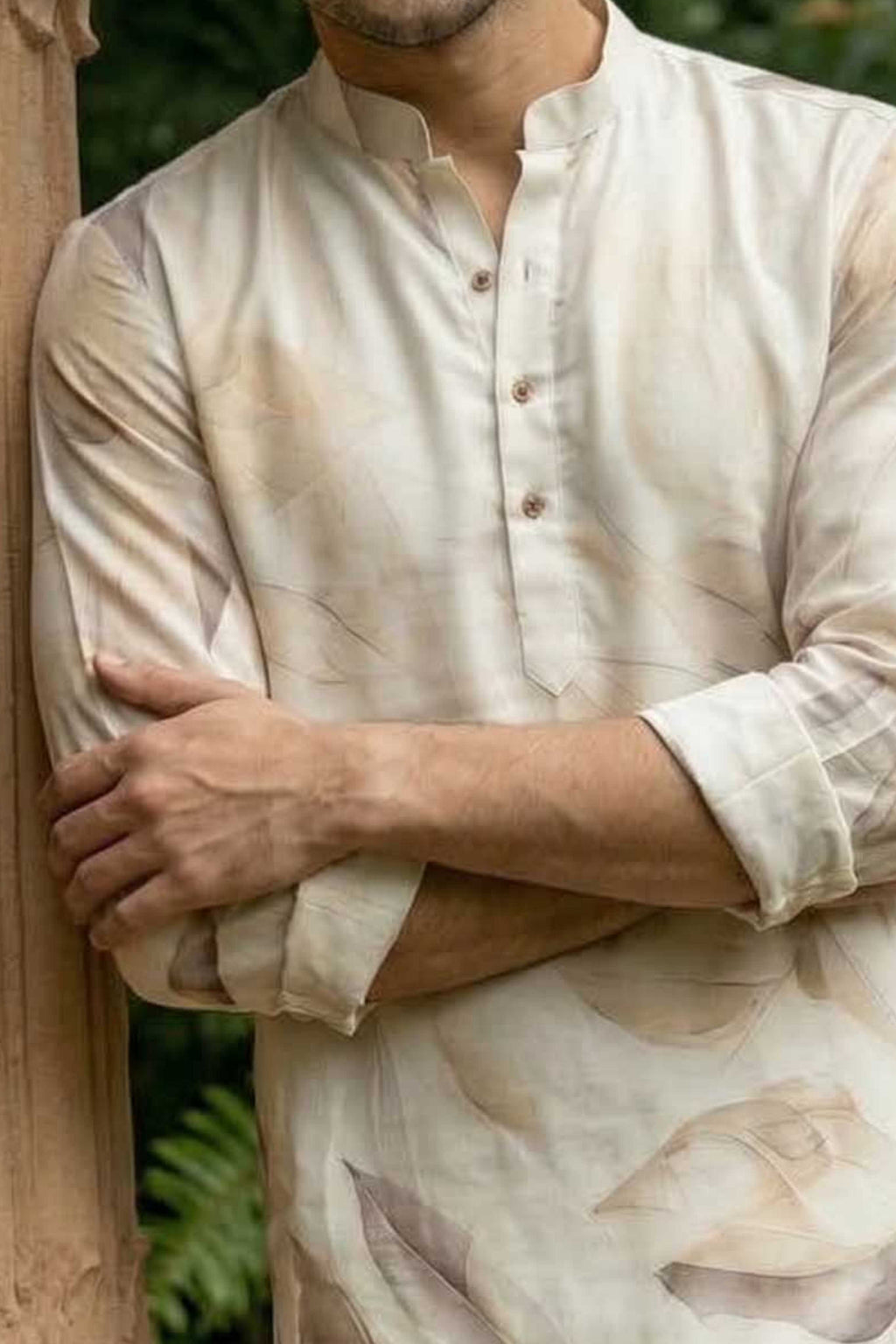The Ivory Artistic Leaf Print Long Kurta
