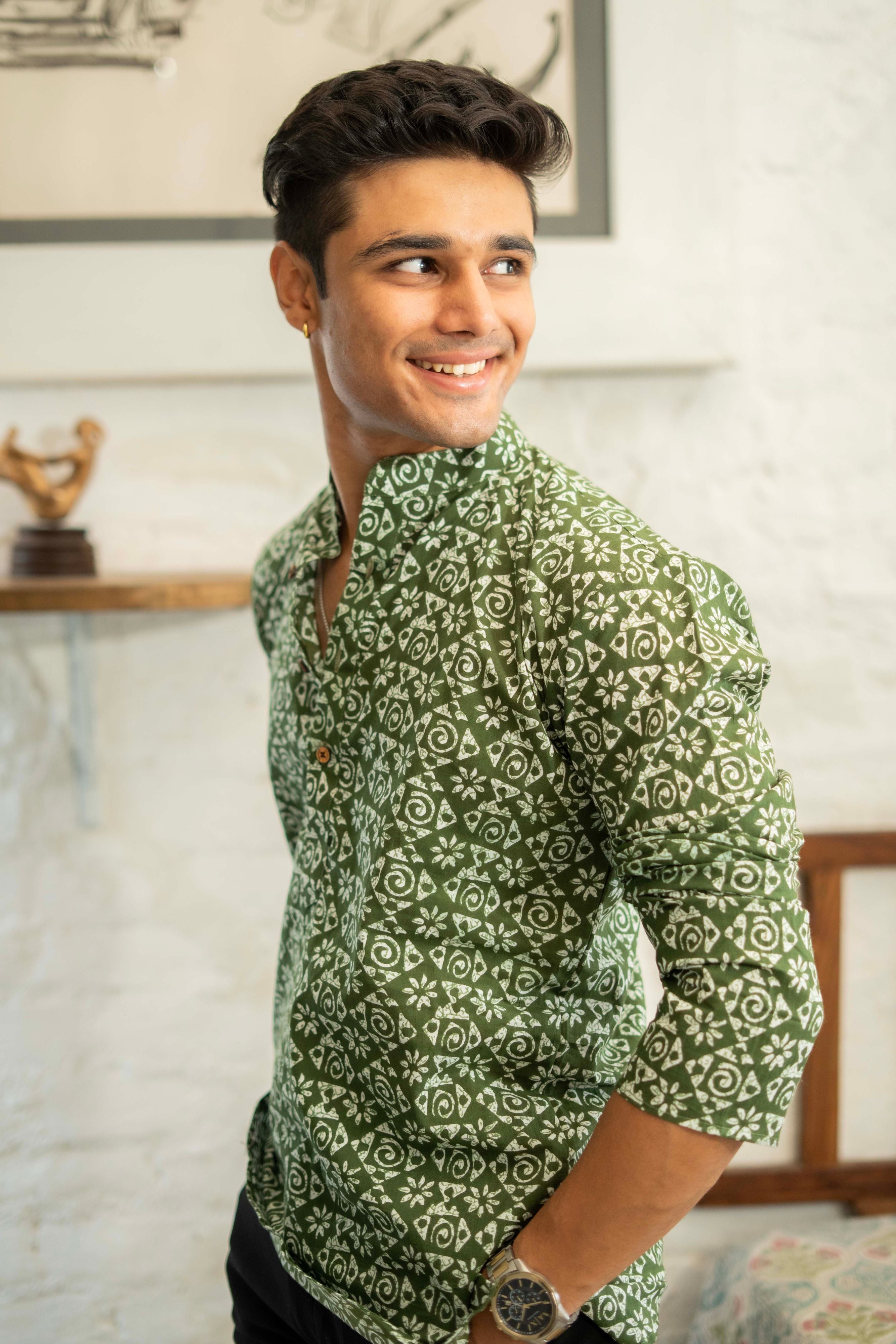 The Pistachio Green Short Kurta with Tribal Print