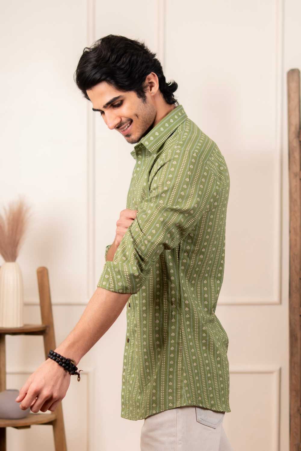 The Spring Green Striped Floral Shirt