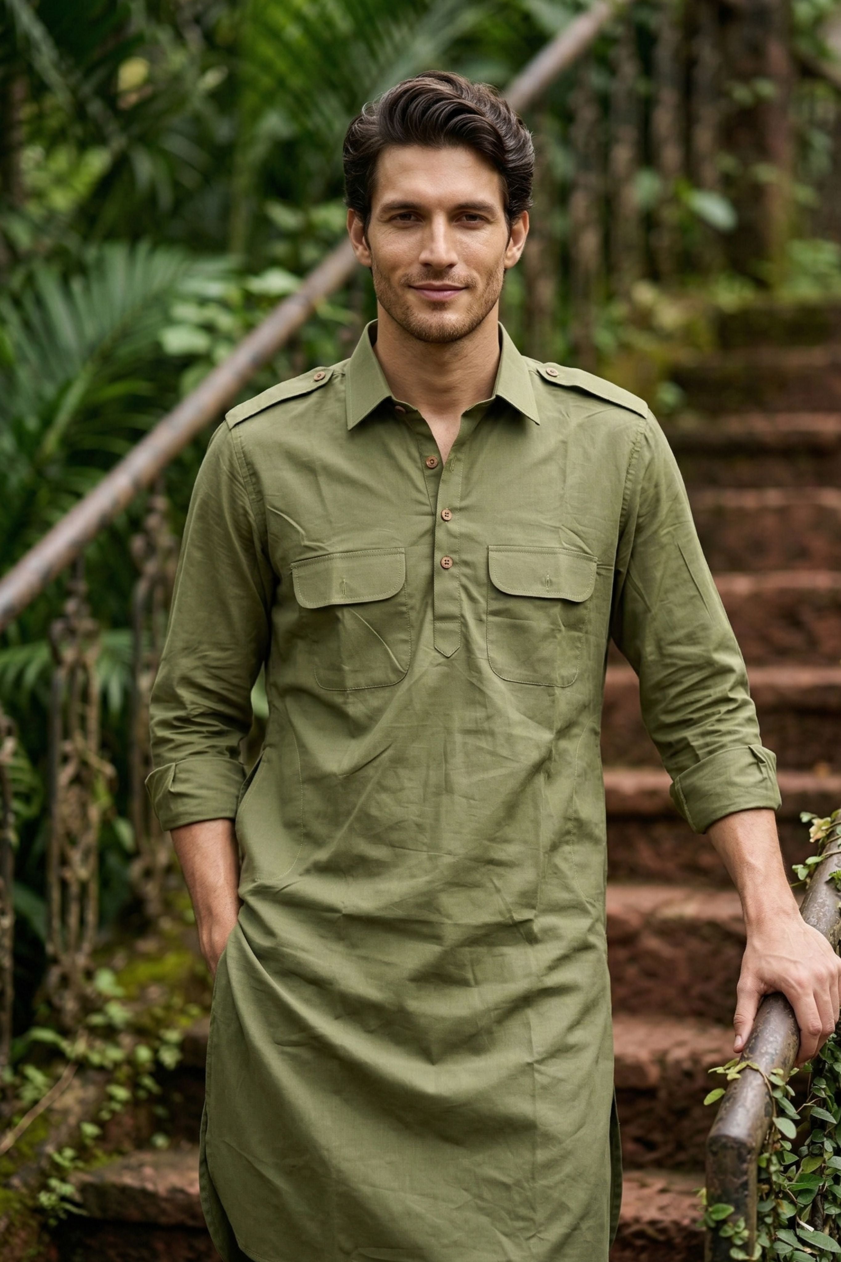 The Light Green Pathani Kurta for Men