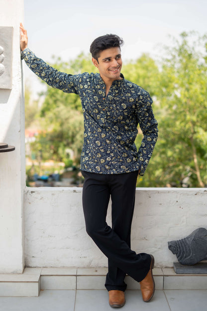 The Yale Blue Short Kurta With Floral Batik Print