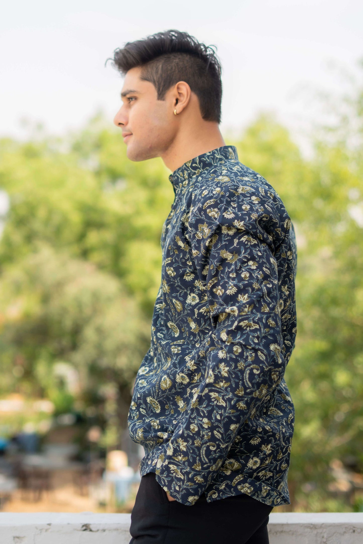 The Yale Blue Short Kurta With Floral Batik Print