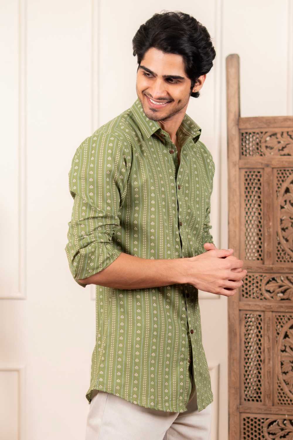The Spring Green Striped Floral Shirt