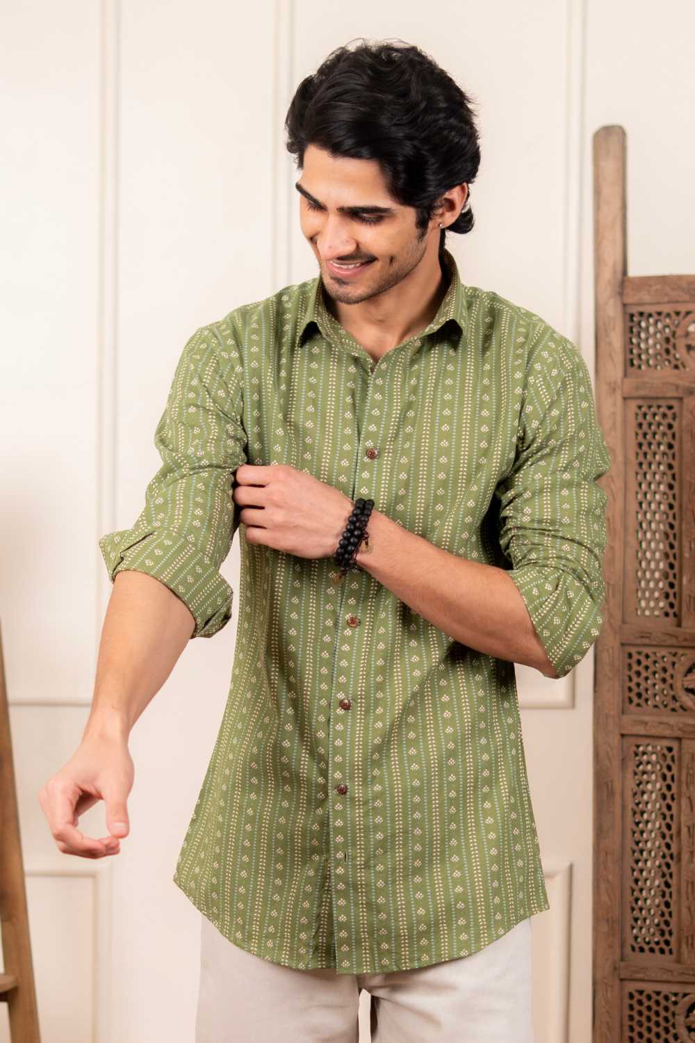 The Spring Green Striped Floral Shirt