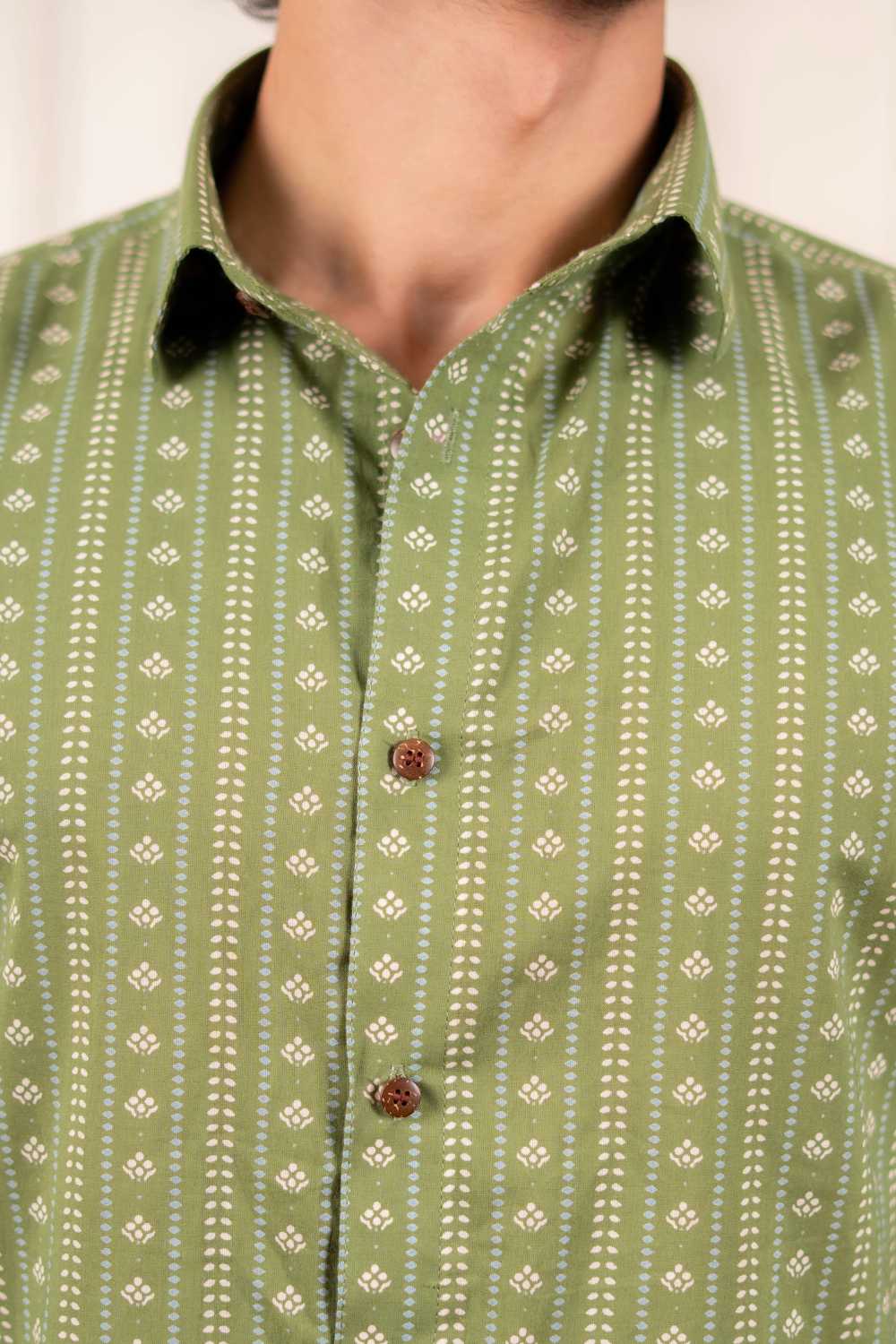 The Spring Green Striped Floral Shirt