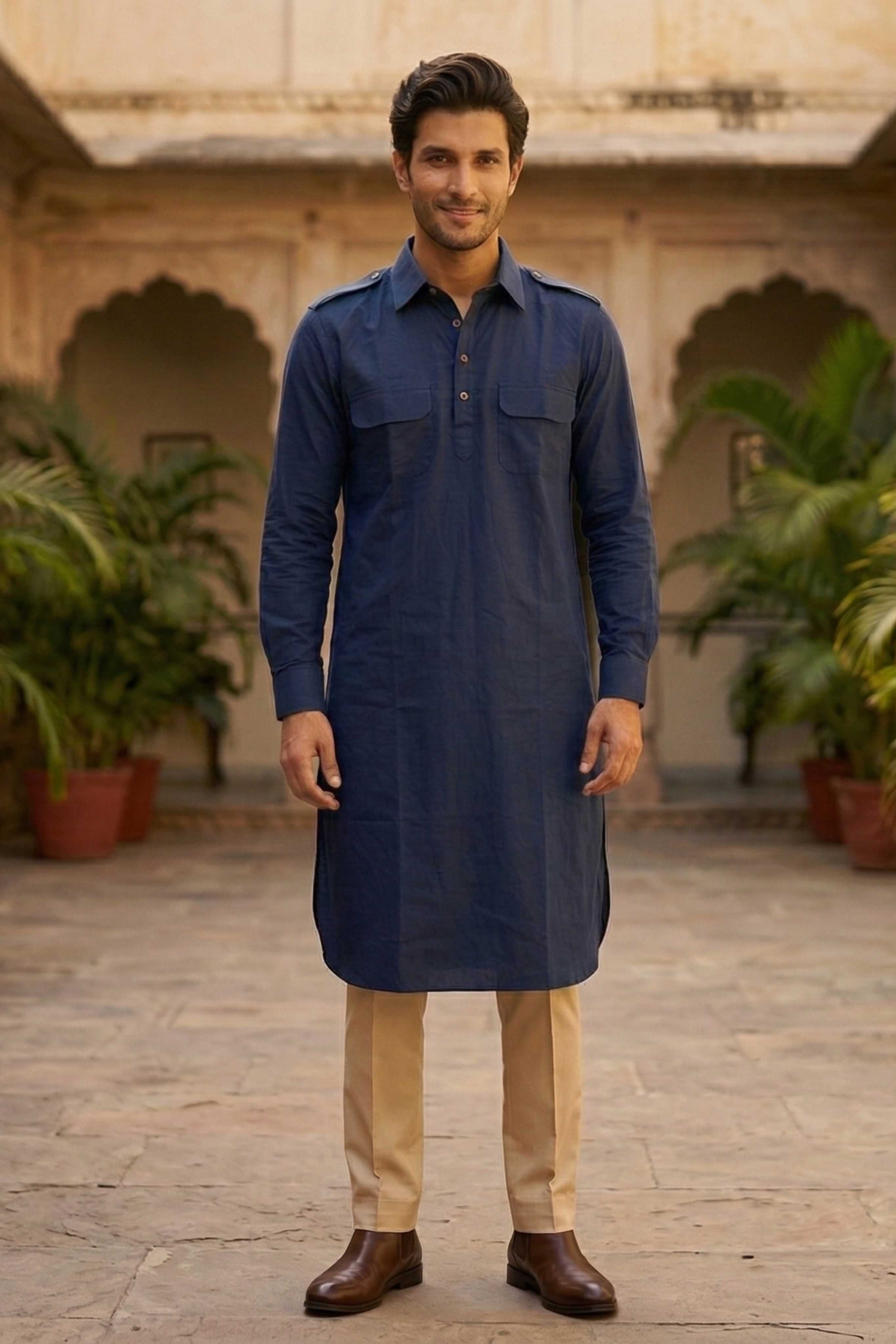 The Navy Blue Pathani Kurta for Men