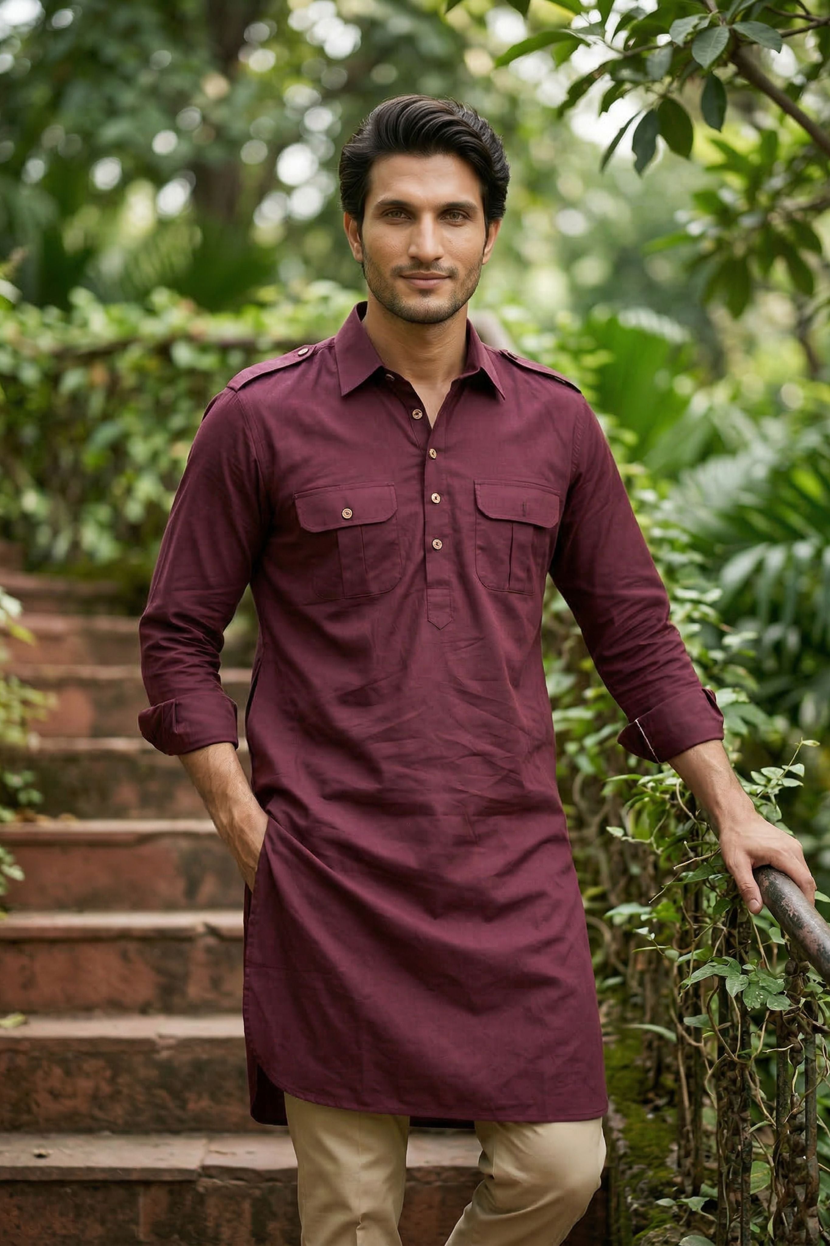The Maroon Pathani Kurta for Men