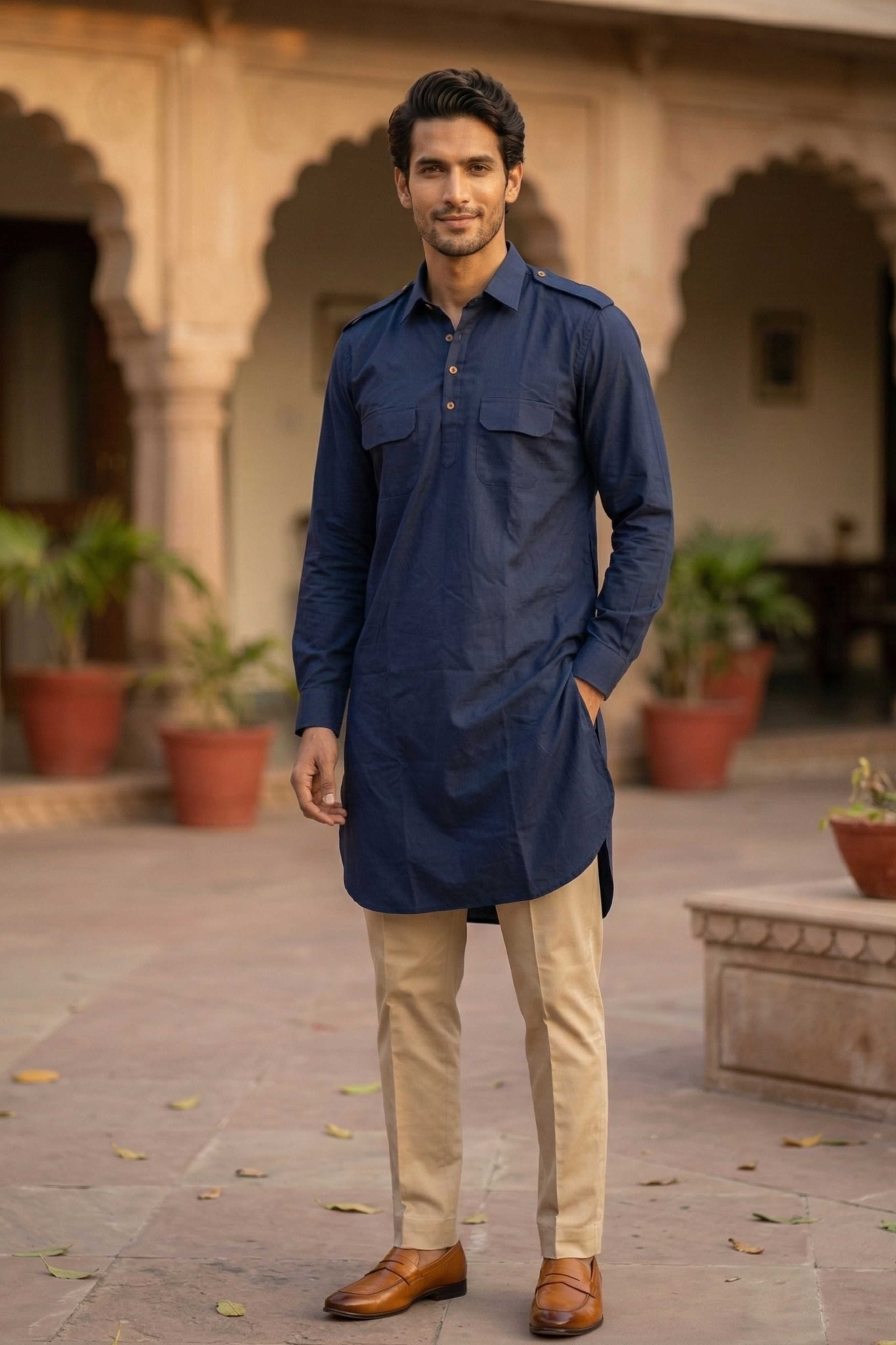 The Navy Blue Pathani Kurta for Men