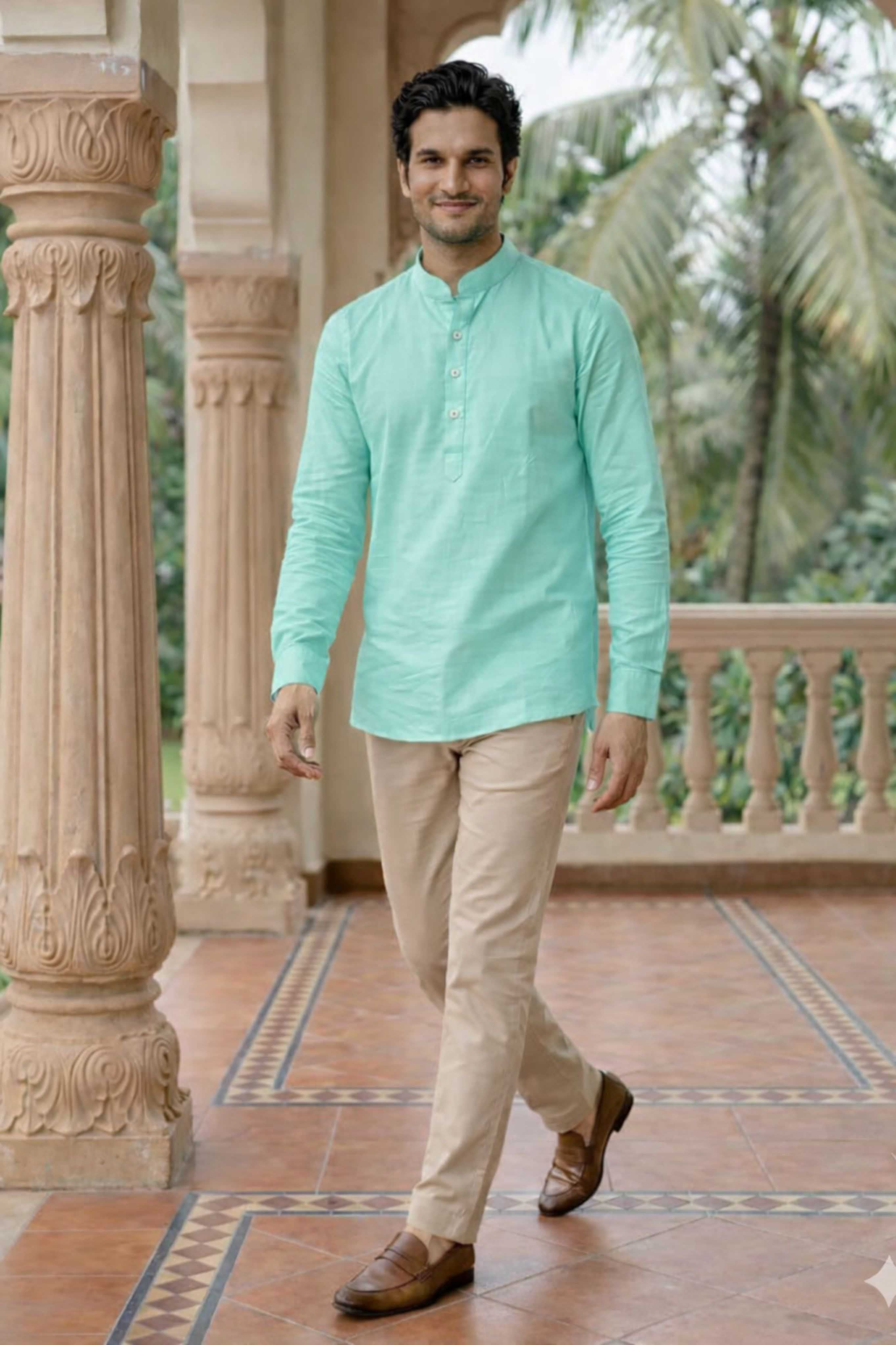 The Soft Mint Oxford Short Kurta