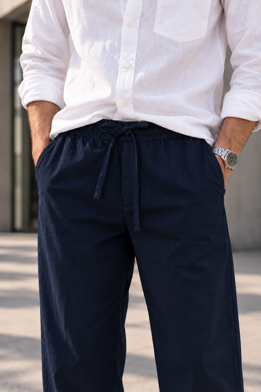 Navy Blue Drawstring Casual Pants