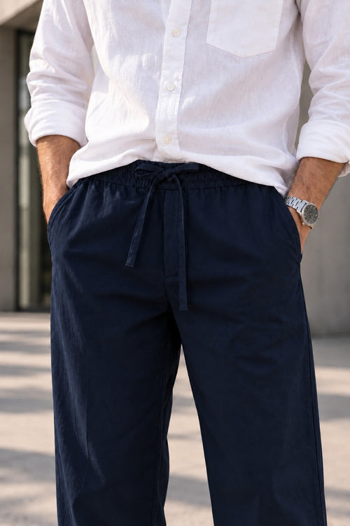 Navy Blue Drawstring Casual Pants