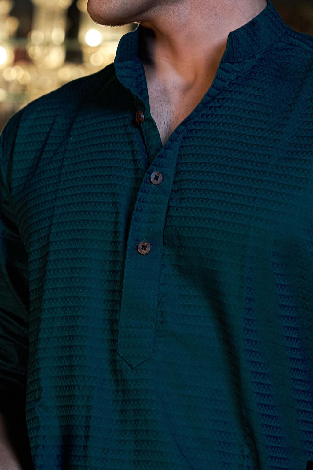 The Dark Teal Long Kurta with Textured Self-Work