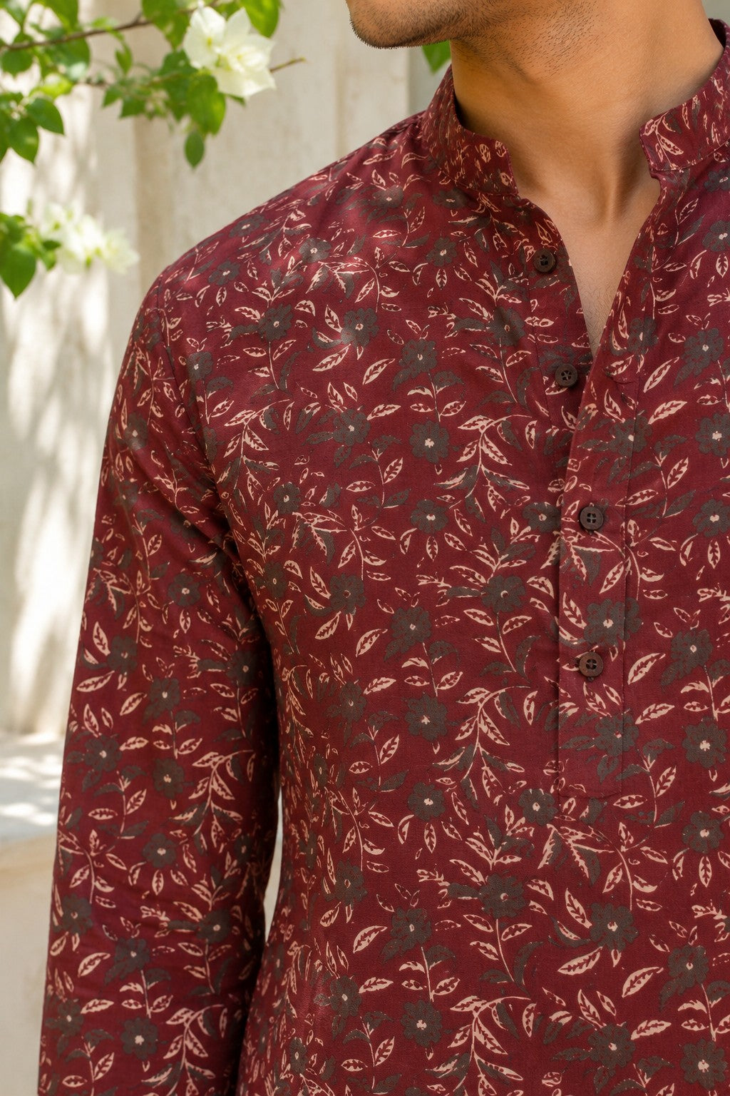 The Crimson Maroon Mid Thigh Kurta With Floral Print