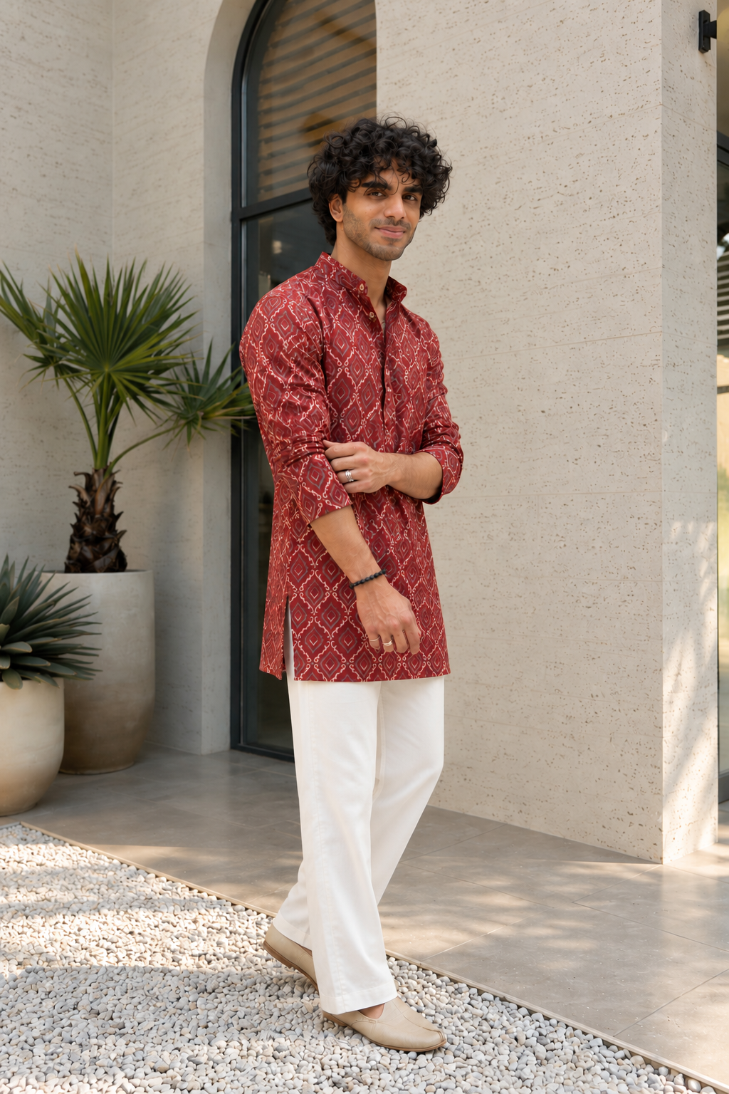 The Fall Red Mid Thigh Length Kurta With Geometric Print