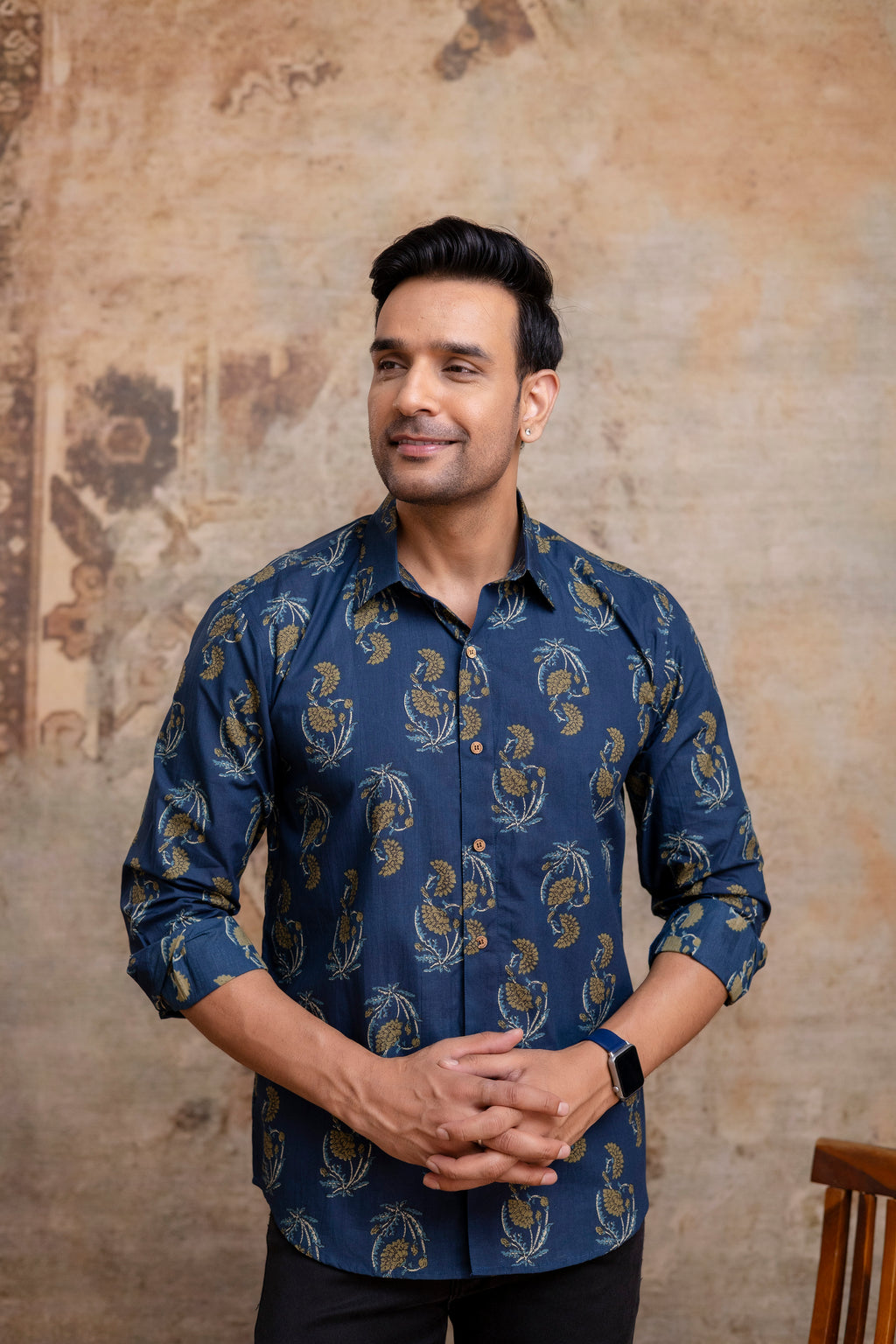 The Indigo Blue Garden Floral Full Sleeves Shirt