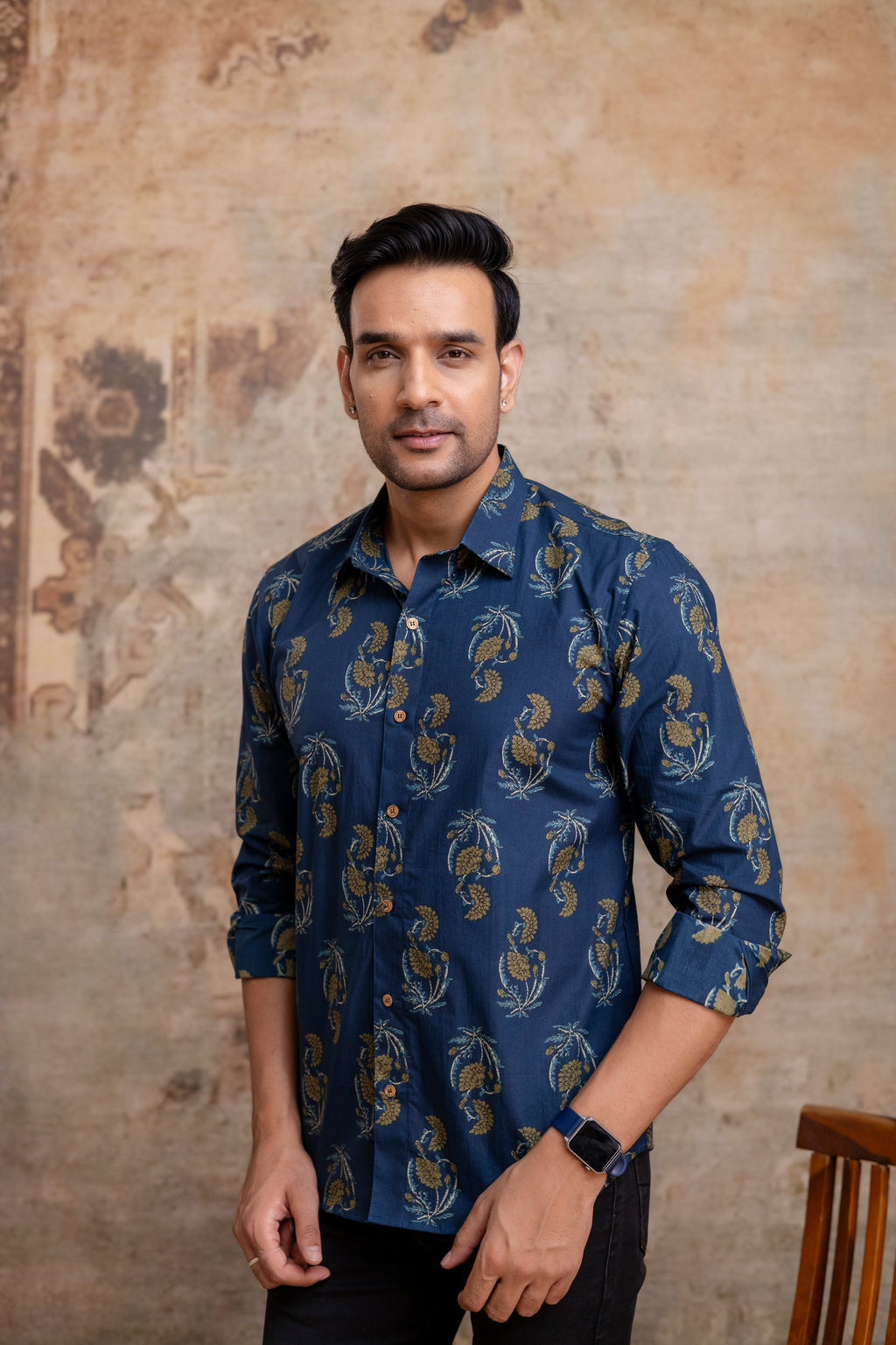 The Indigo Blue Garden Floral Full Sleeves Shirt