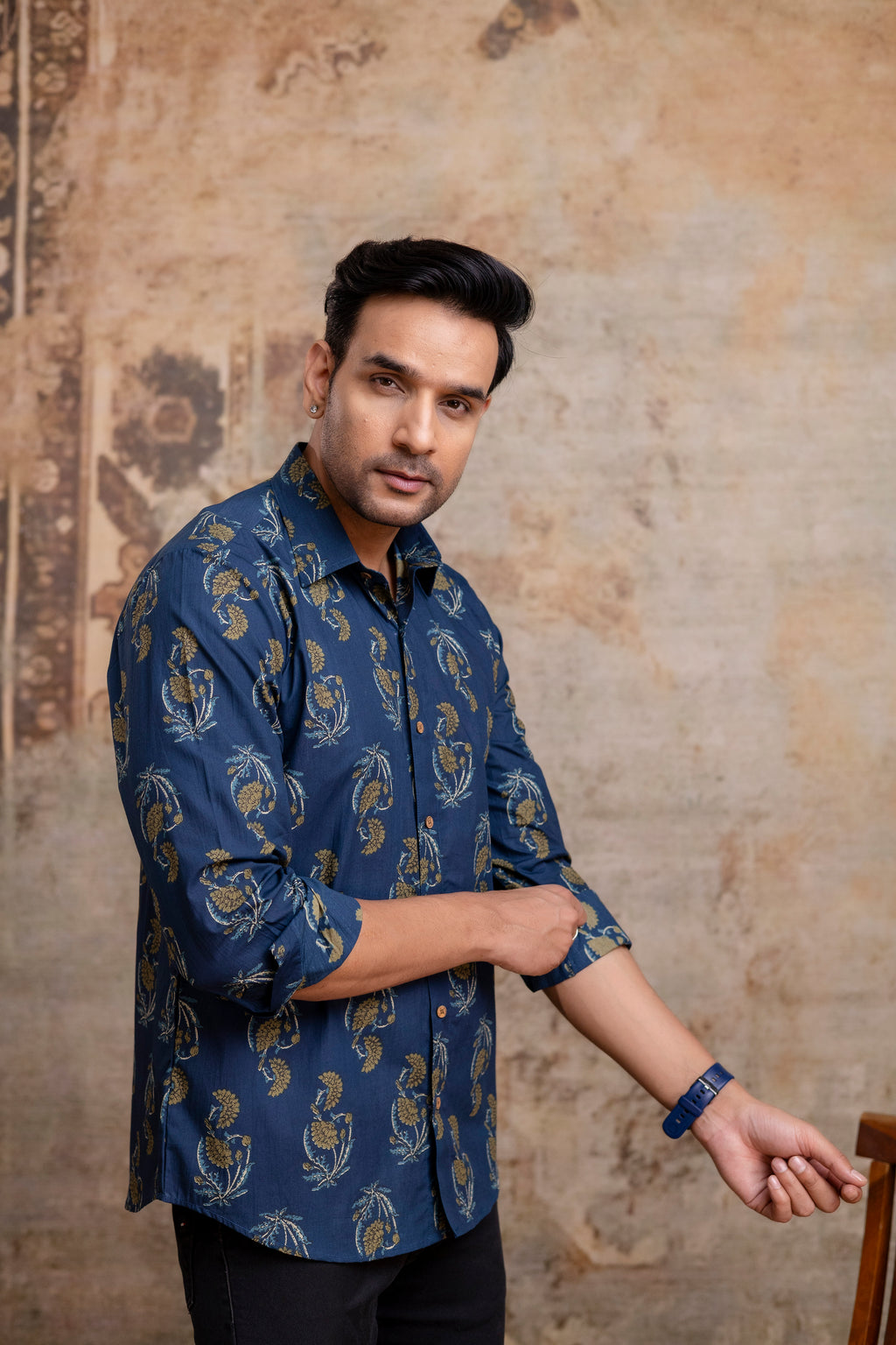 The Indigo Blue Garden Floral Full Sleeves Shirt