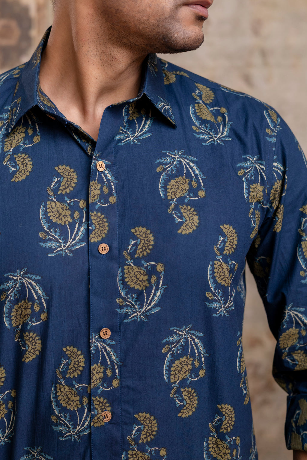 The Indigo Blue Garden Floral Full Sleeves Shirt