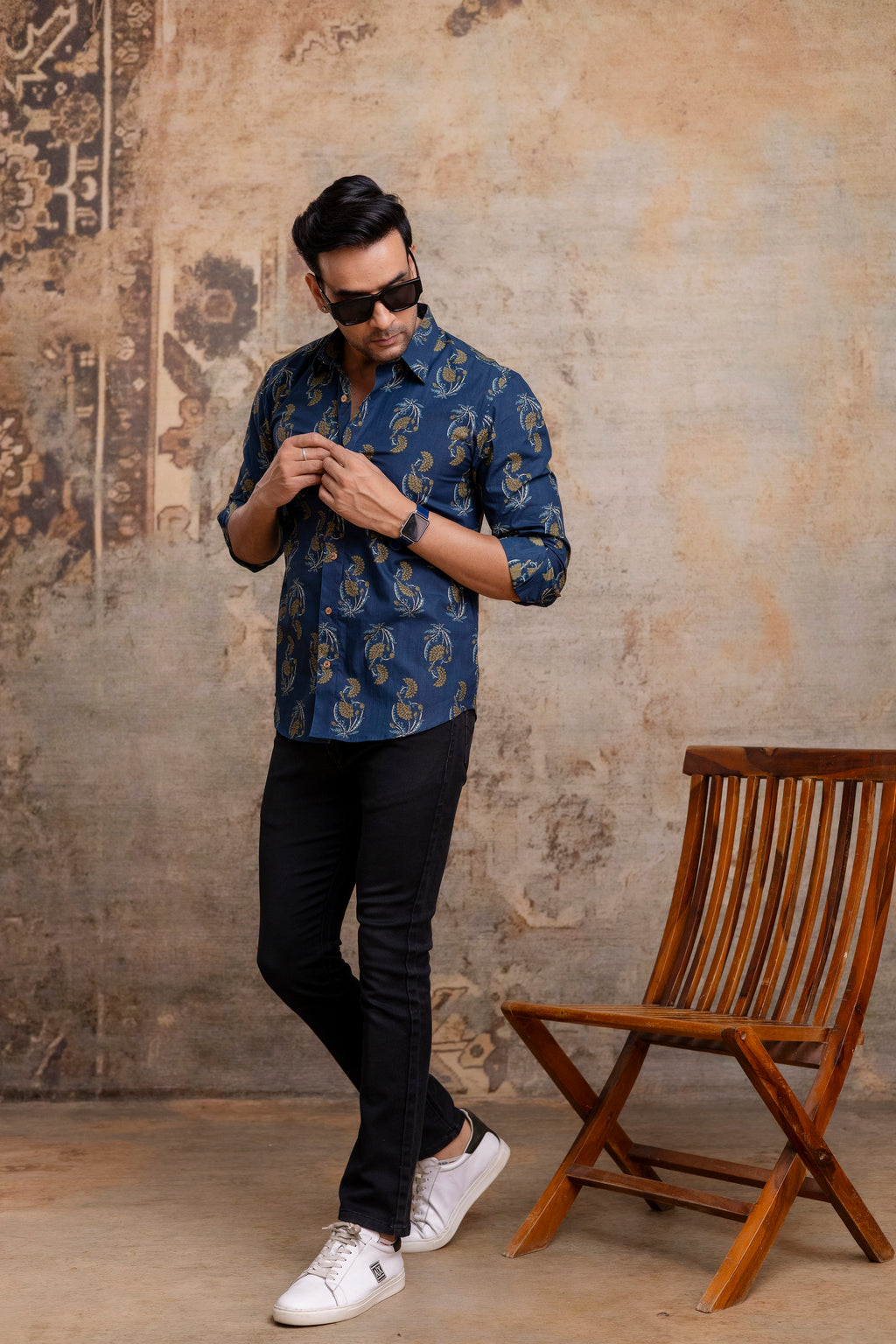 The Indigo Blue Garden Floral Full Sleeves Shirt