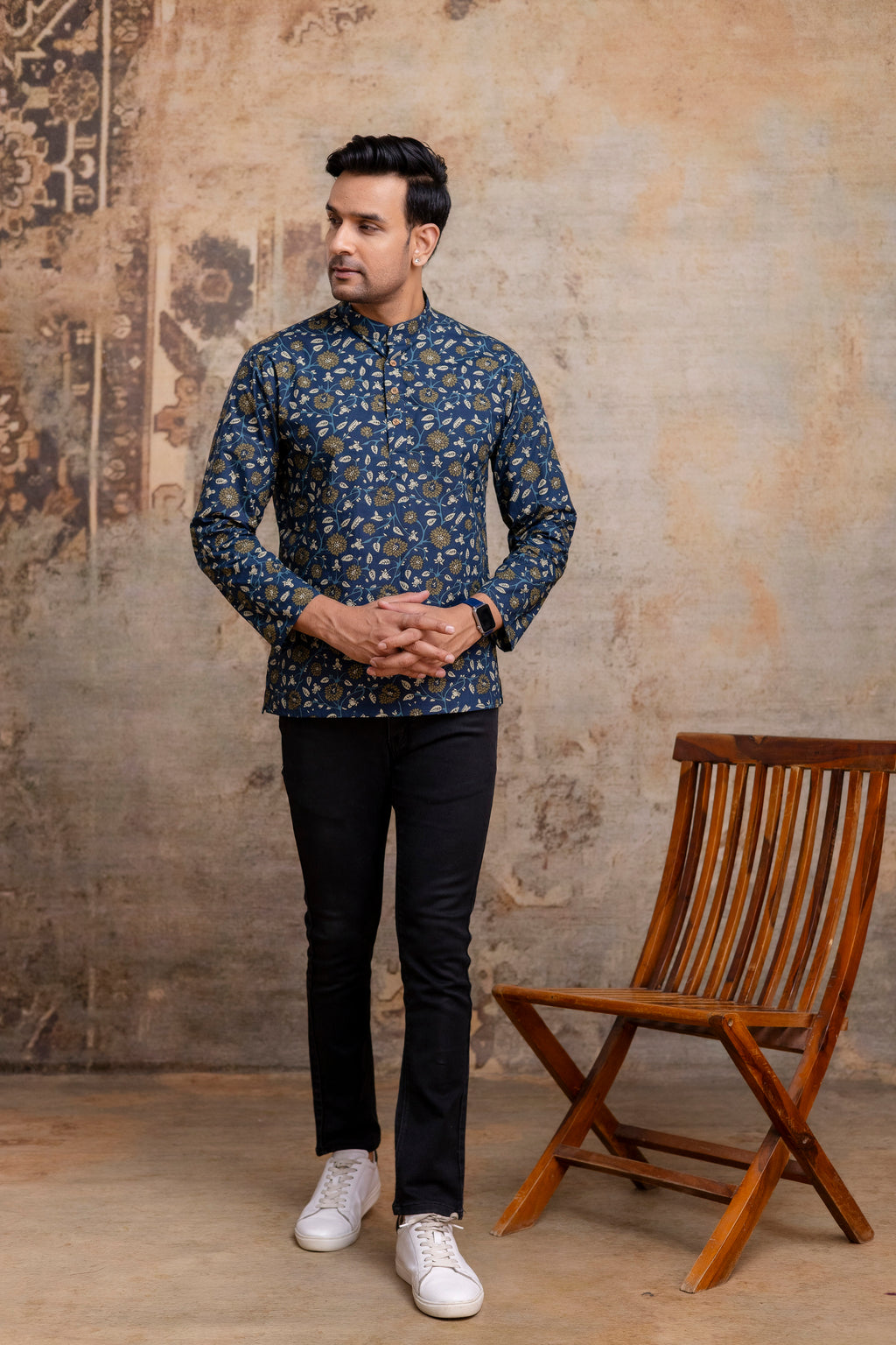 The Royal Blue Floral Garden Short Kurta