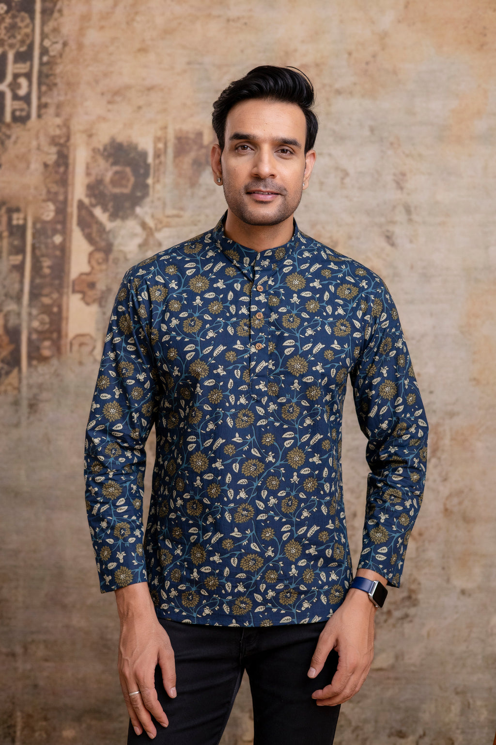 The Royal Blue Floral Garden Short Kurta