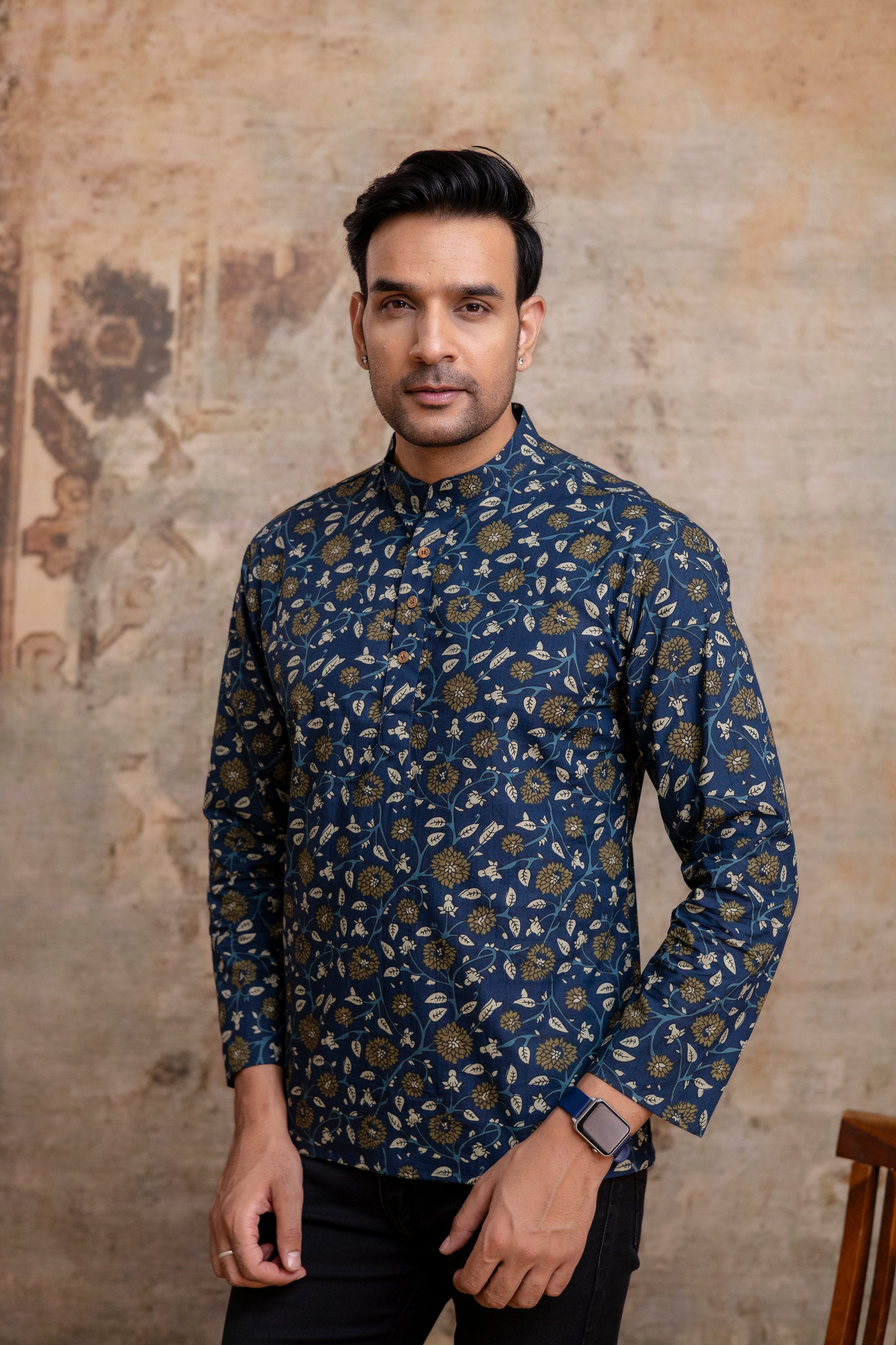 The Royal Blue Floral Garden Short Kurta