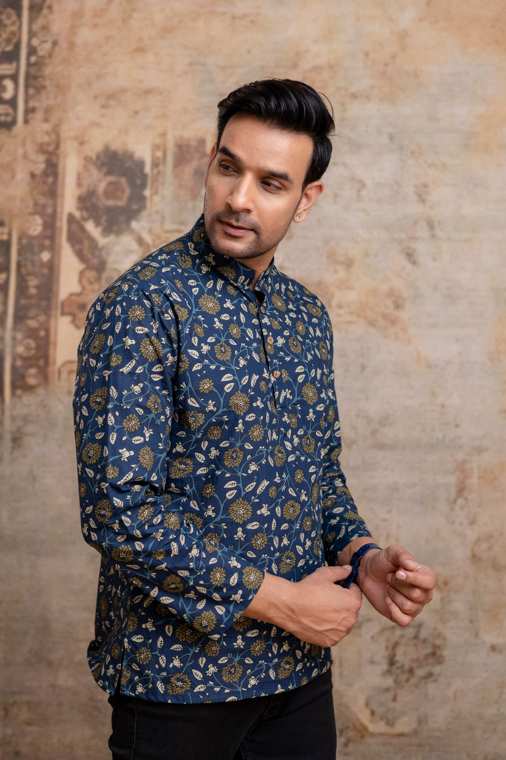 The Royal Blue Floral Garden Short Kurta