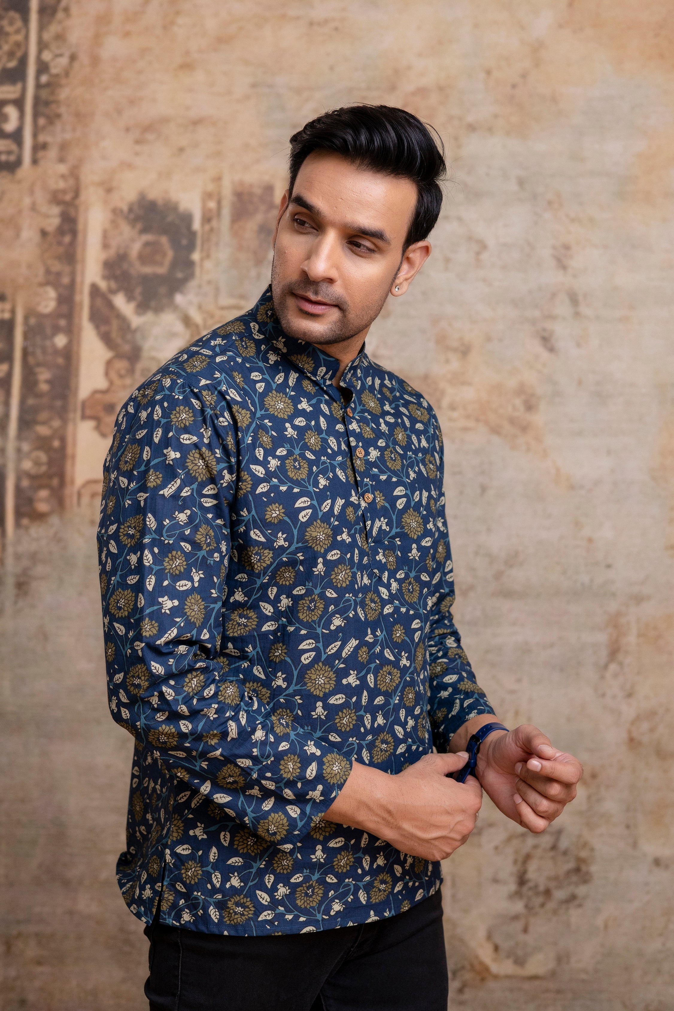 The Royal Blue Floral Garden Short Kurta