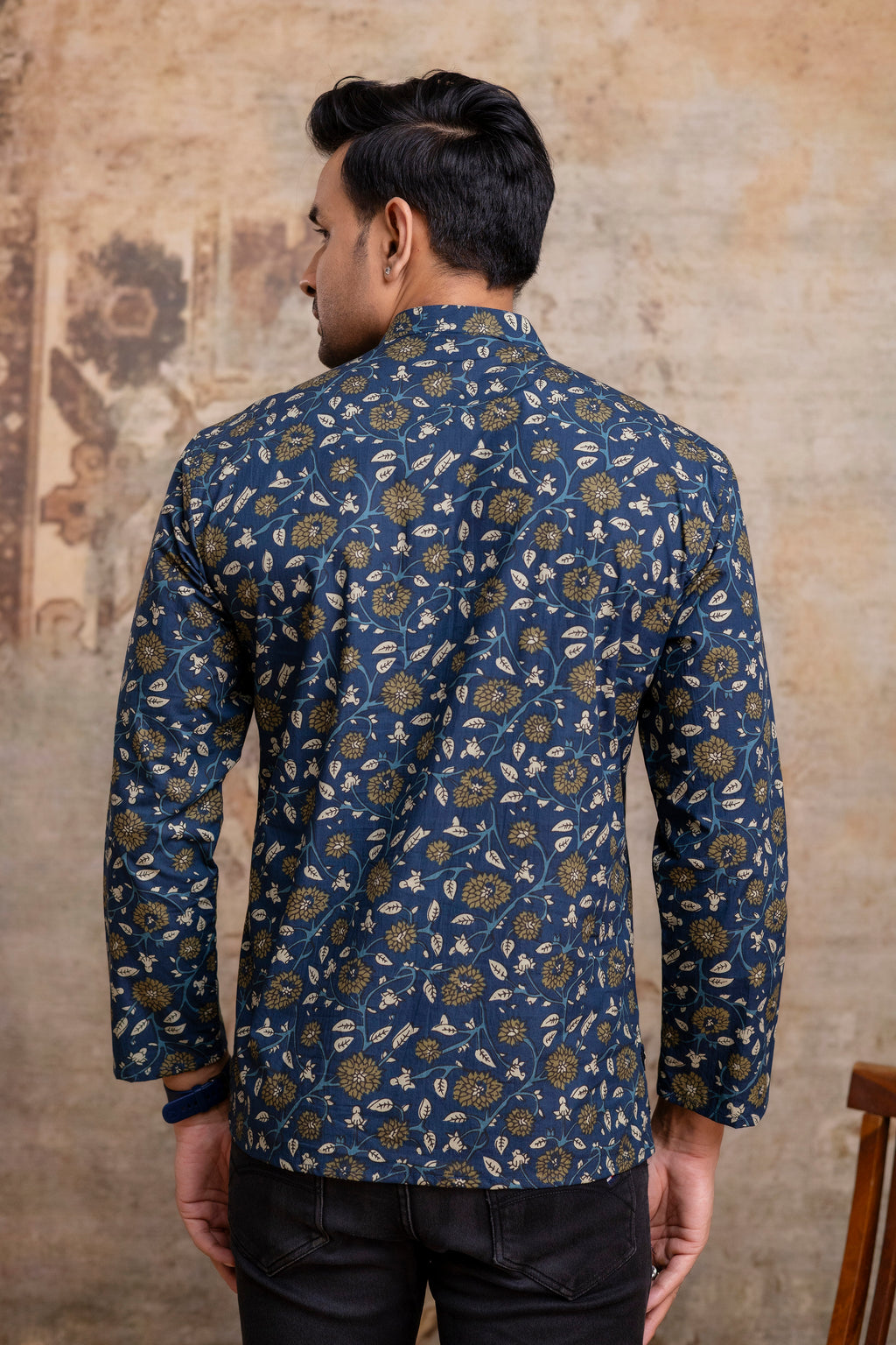 The Royal Blue Floral Garden Short Kurta