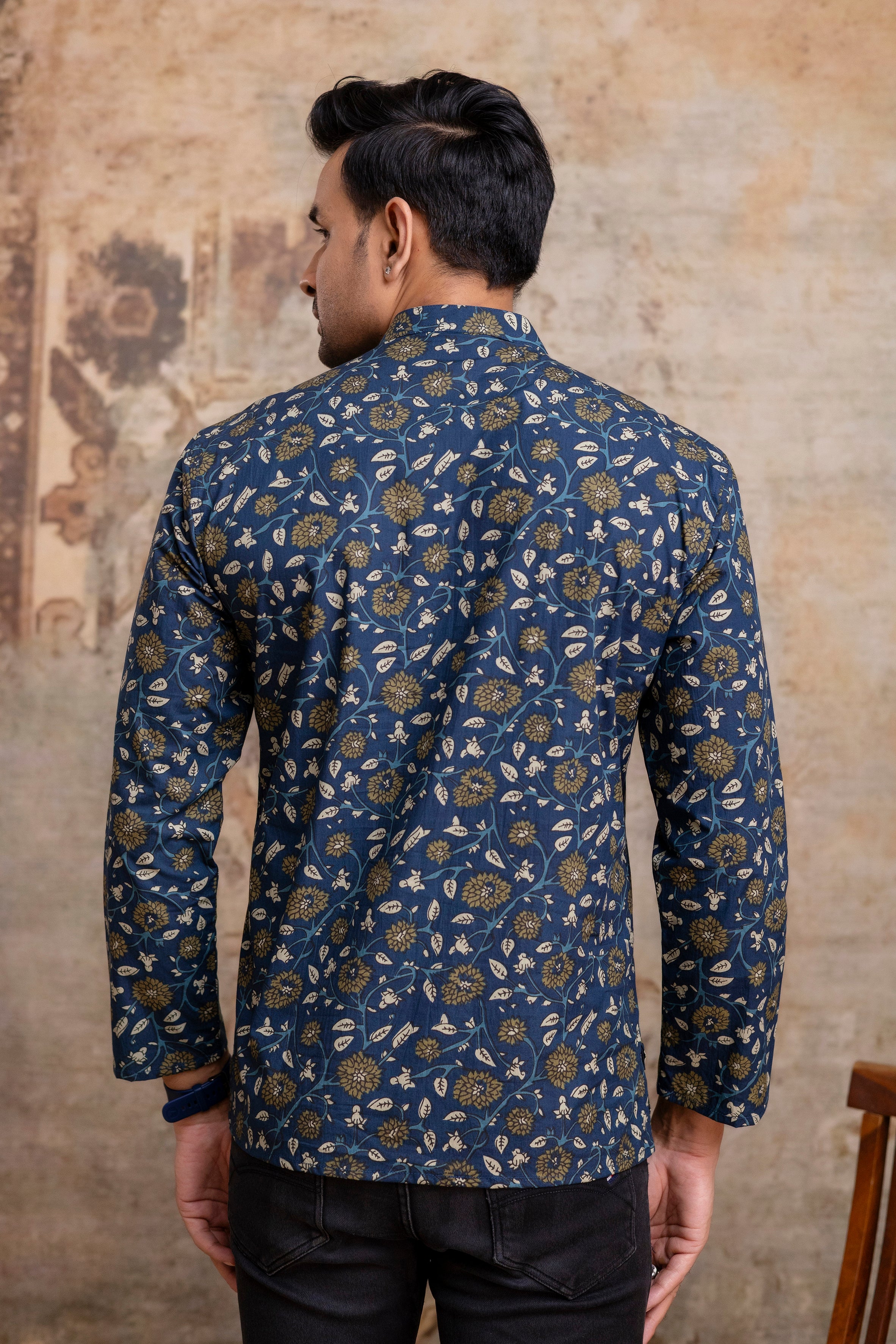 The Royal Blue Floral Garden Short Kurta