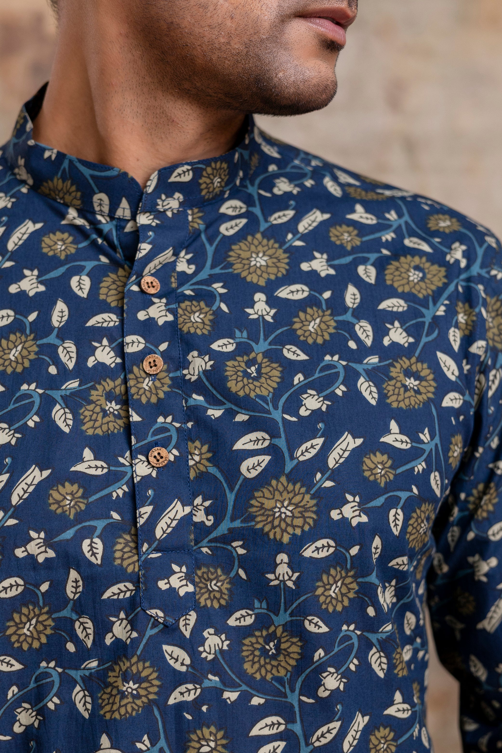The Royal Blue Floral Garden Short Kurta