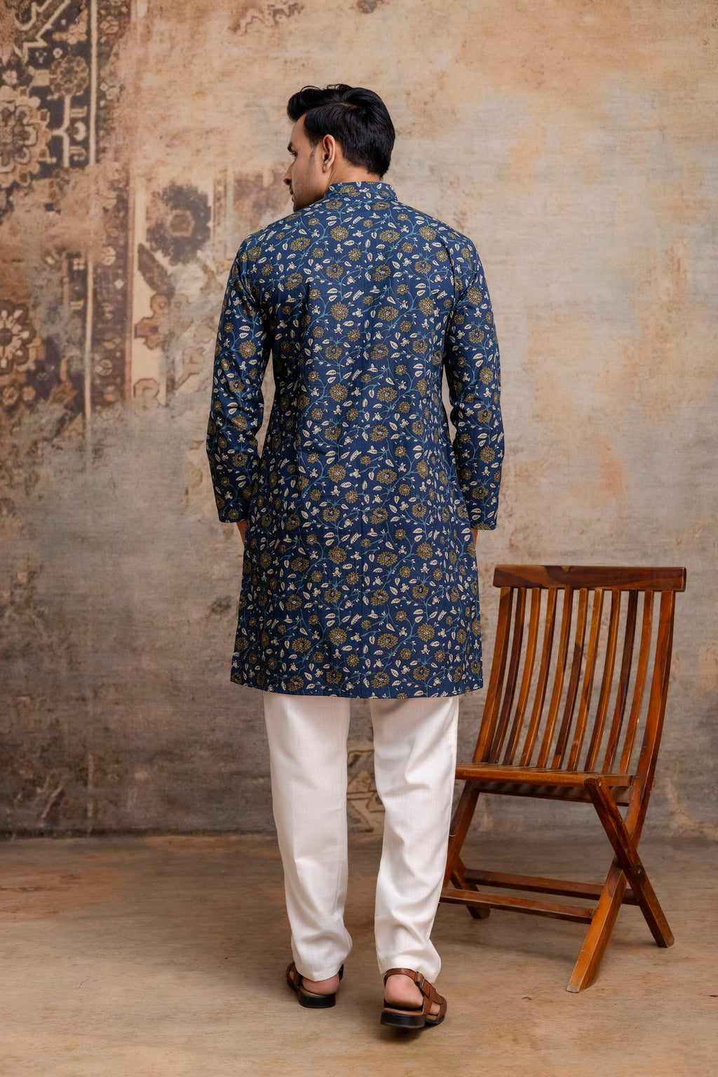 The Royal Blue Floral Garden Long Kurta
