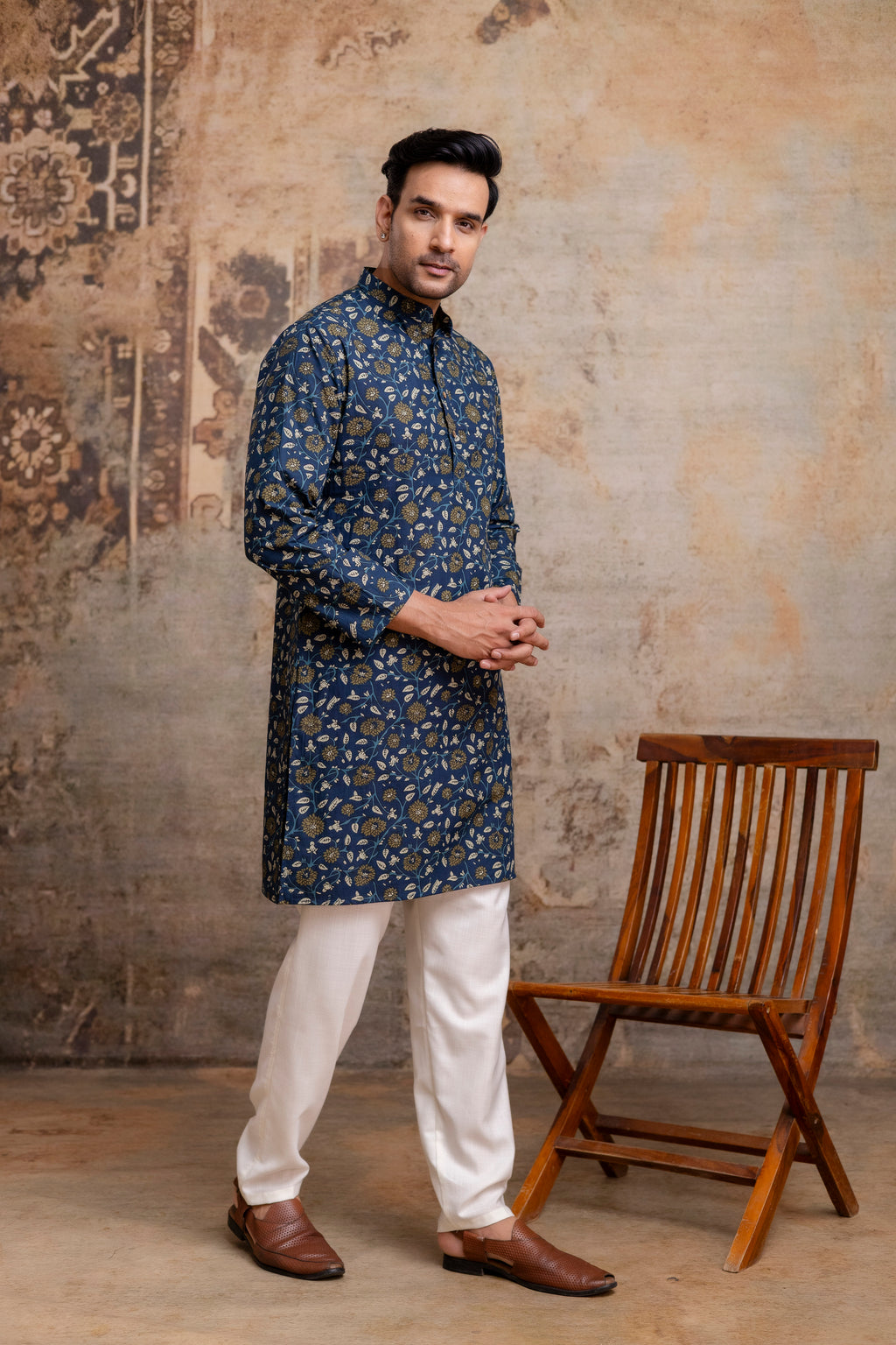 The Royal Blue Floral Garden Long Kurta