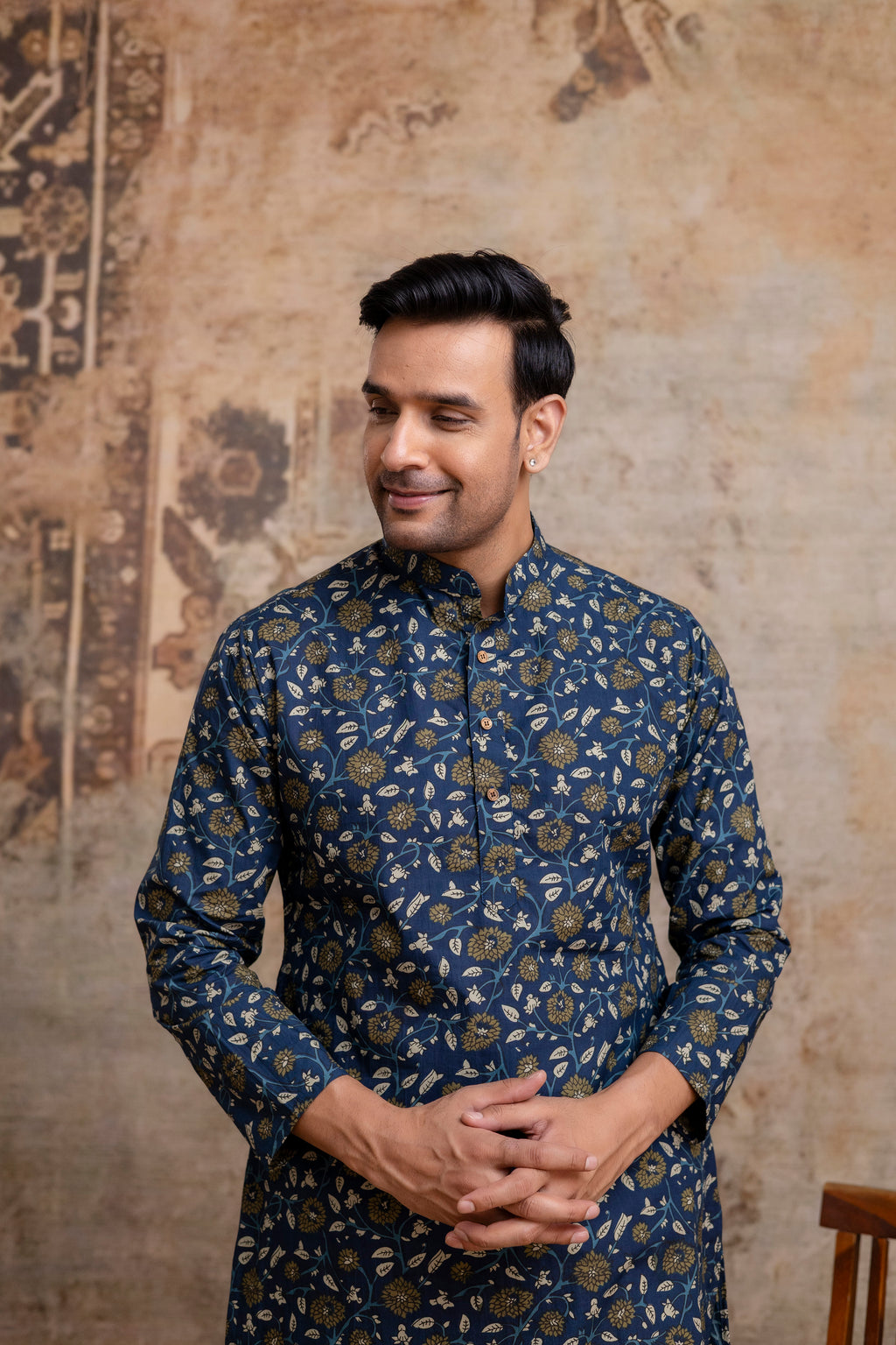 The Royal Blue Floral Garden Long Kurta