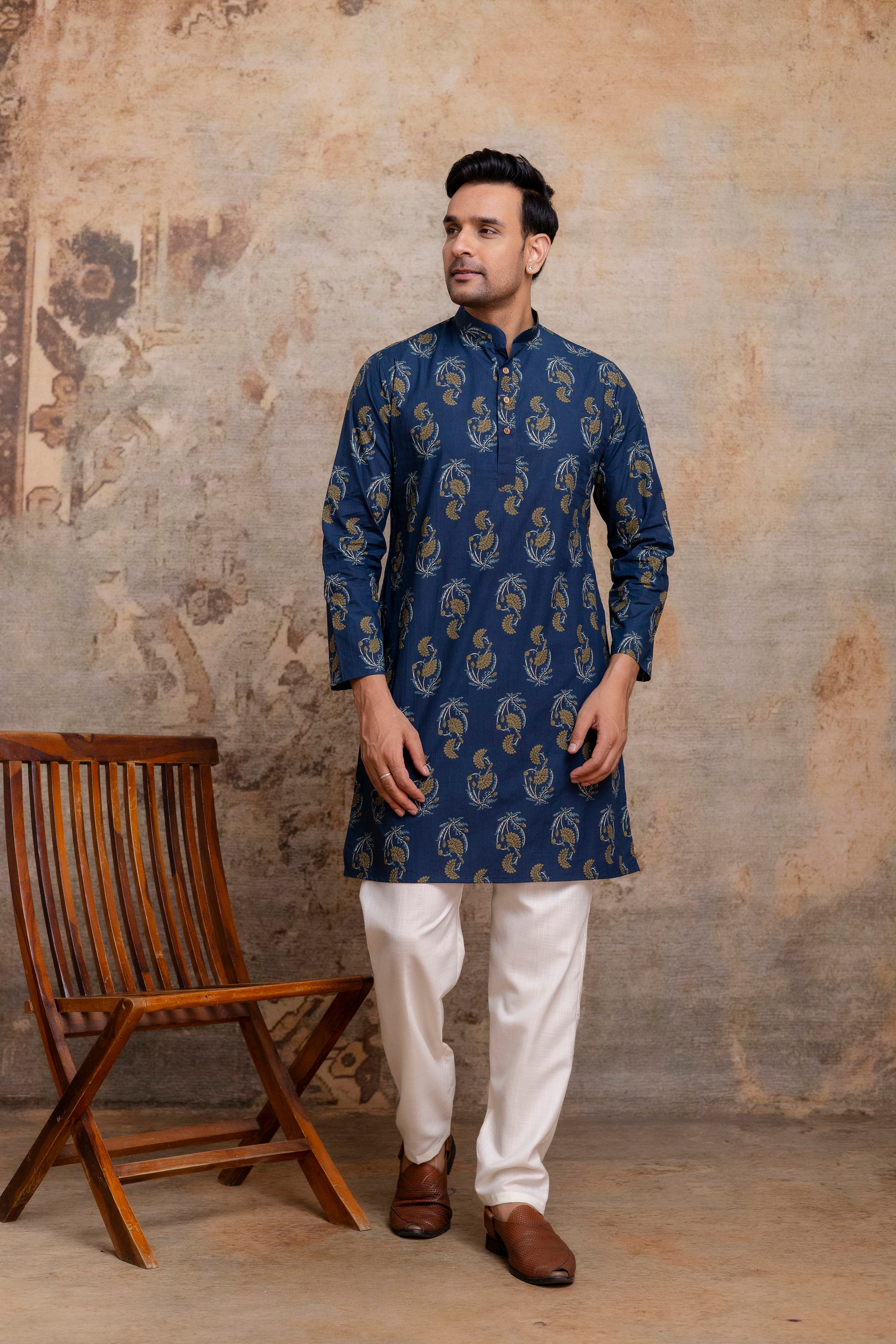 The Indigo Blue Garden Floral Long Kurta