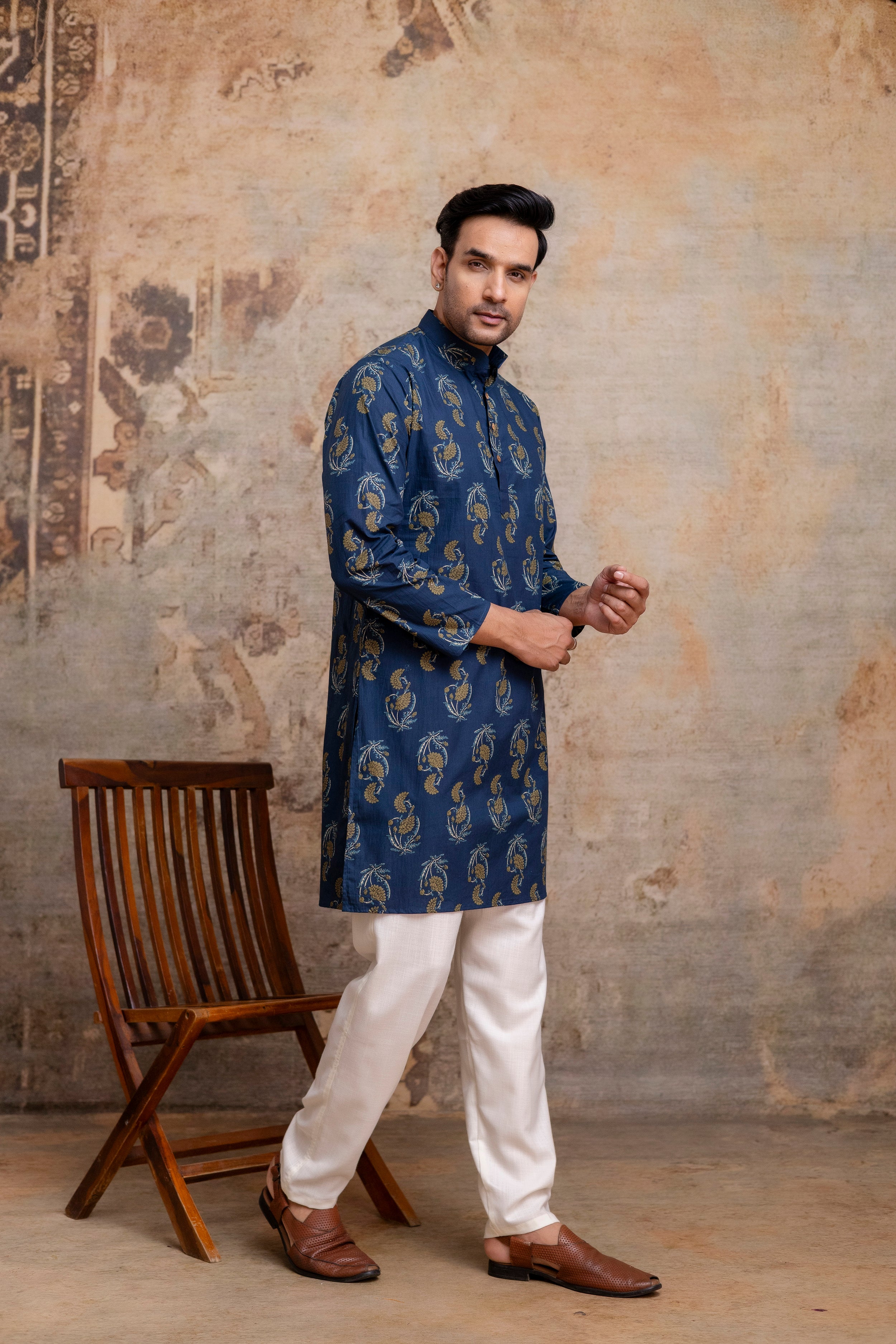 The Indigo Blue Garden Floral Long Kurta