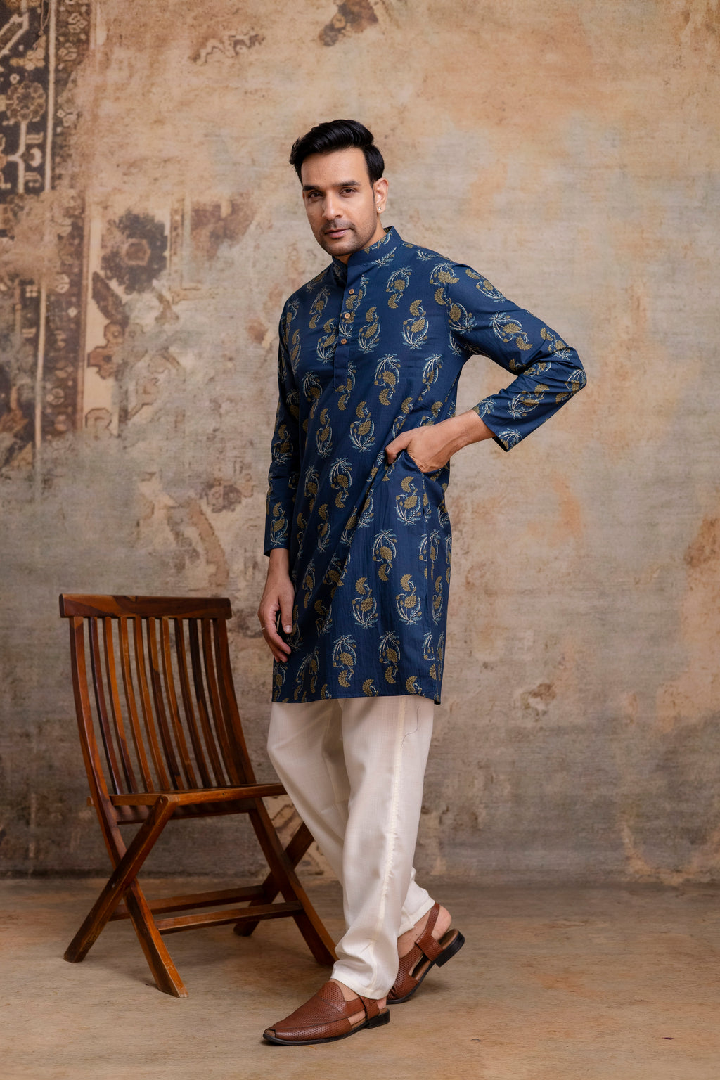 The Indigo Blue Garden Floral Long Kurta