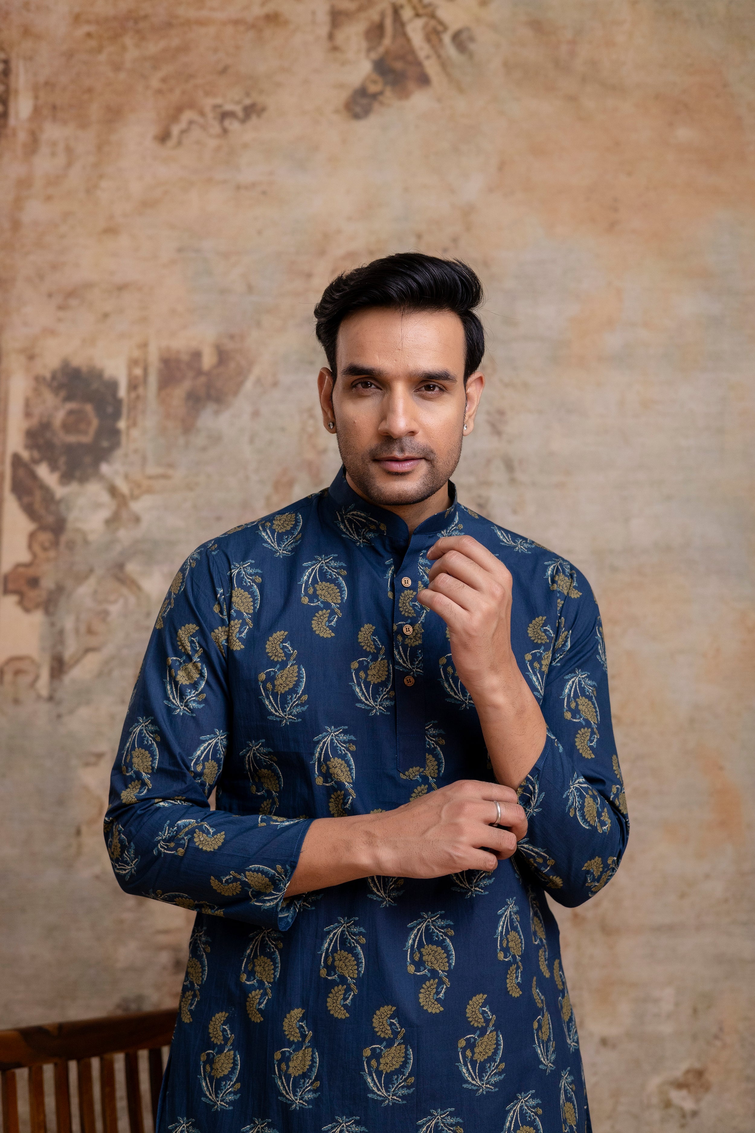 The Indigo Blue Garden Floral Long Kurta