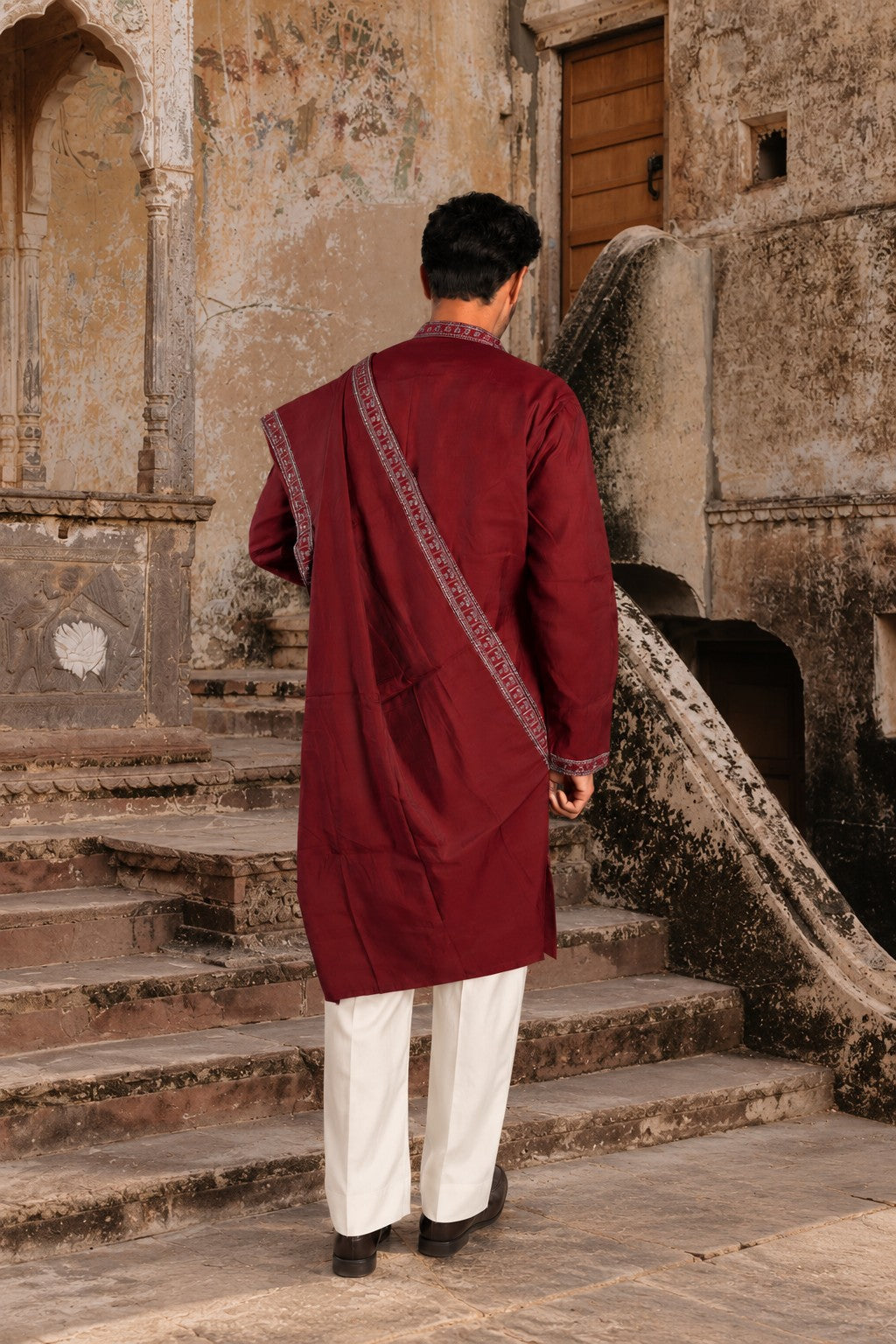The Maroon Royal Canopy Embroidery Kurta With Dupatta
