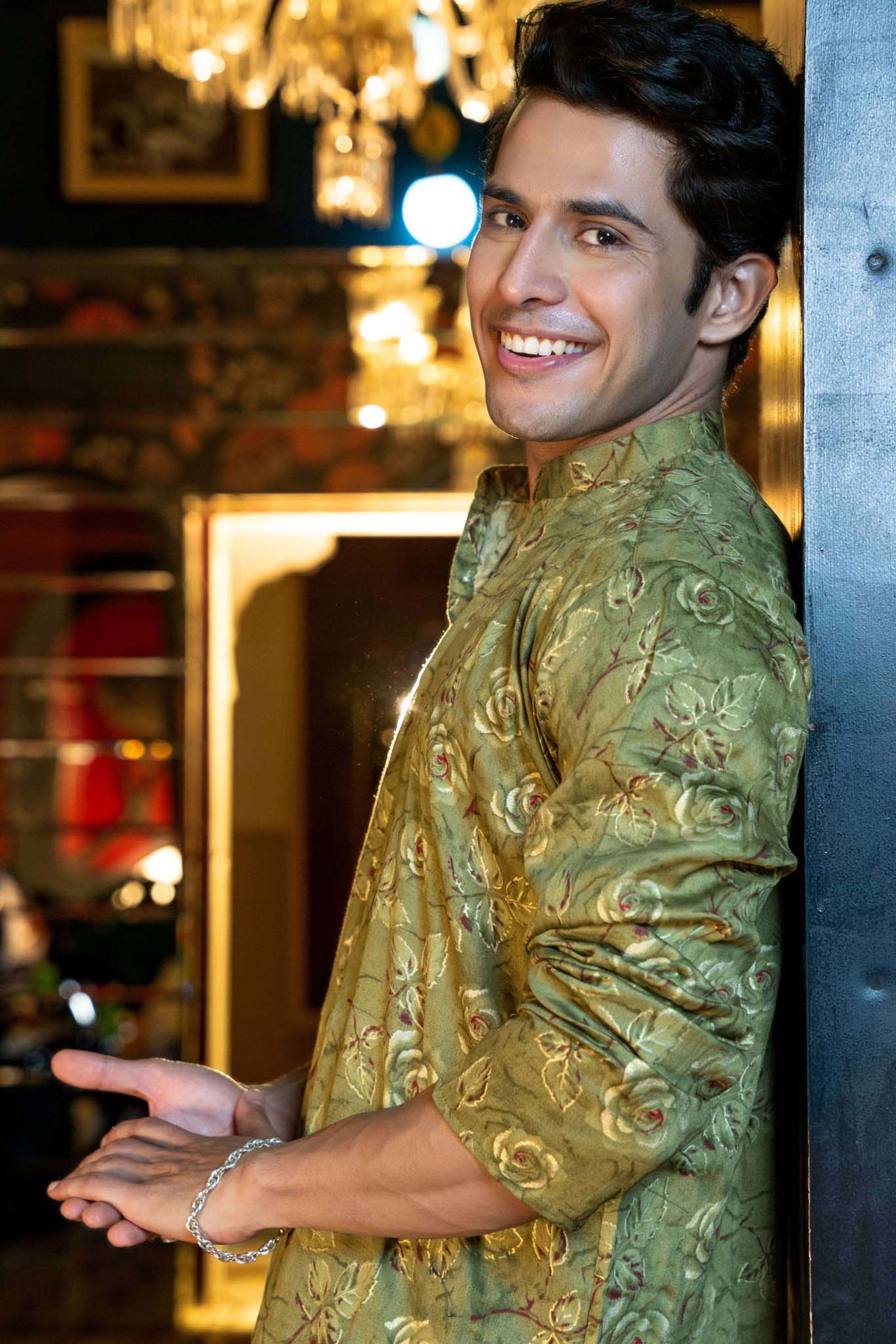 The Olive Green Floral Foil Print Long Kurta